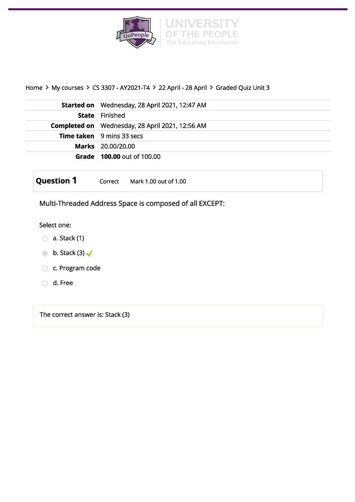 CS3307 Graded Quiz Unit 3 - CS 3307 - Studocu