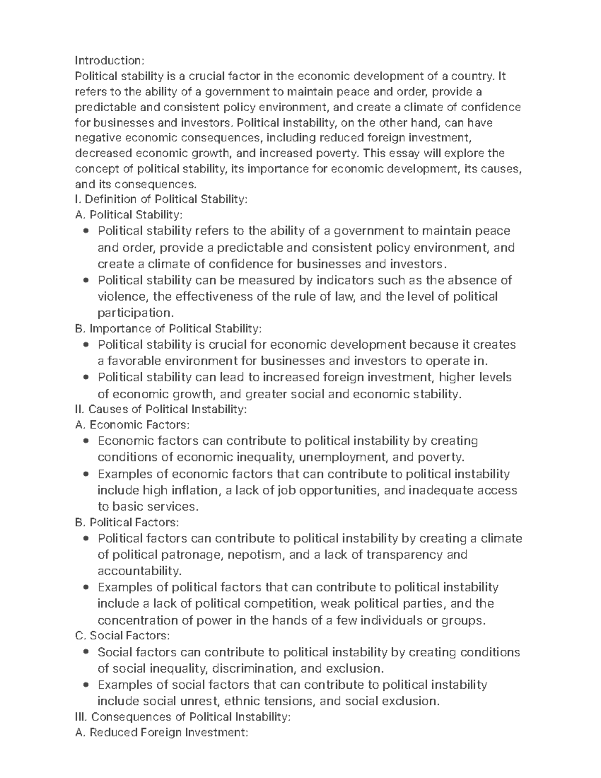 Introduction: - notes - Introduction: Political stability is a crucial ...