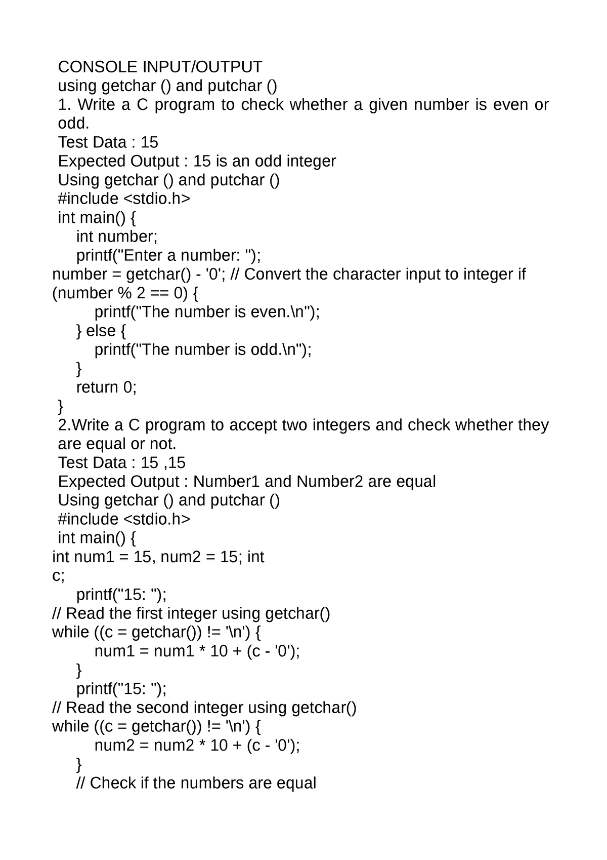 CFP Console Input Output - CONSOLE INPUT/OUTPUT using getchar () and ...