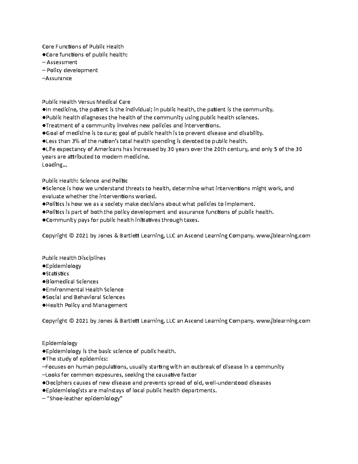 Introduction to public Heath Chapter 1 HLTH 102 - Core Functions of ...