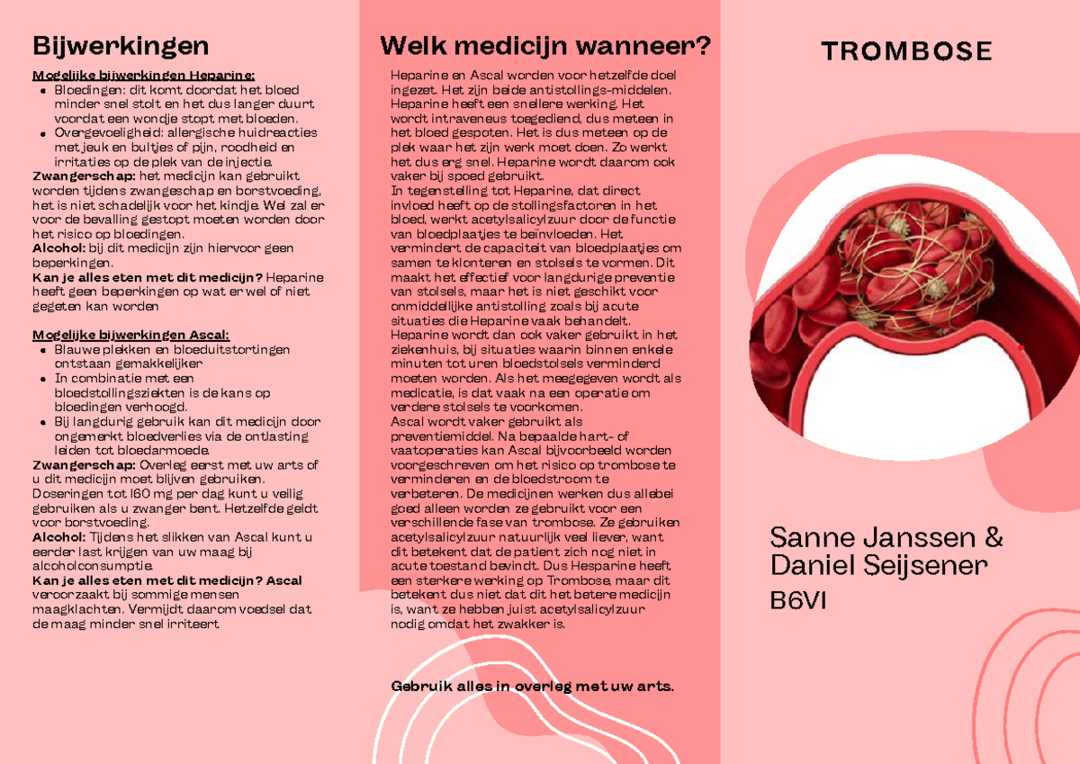 Trombose folder - Sanne Janssen & Daniel Seijsener TROMBOSE B6V ...