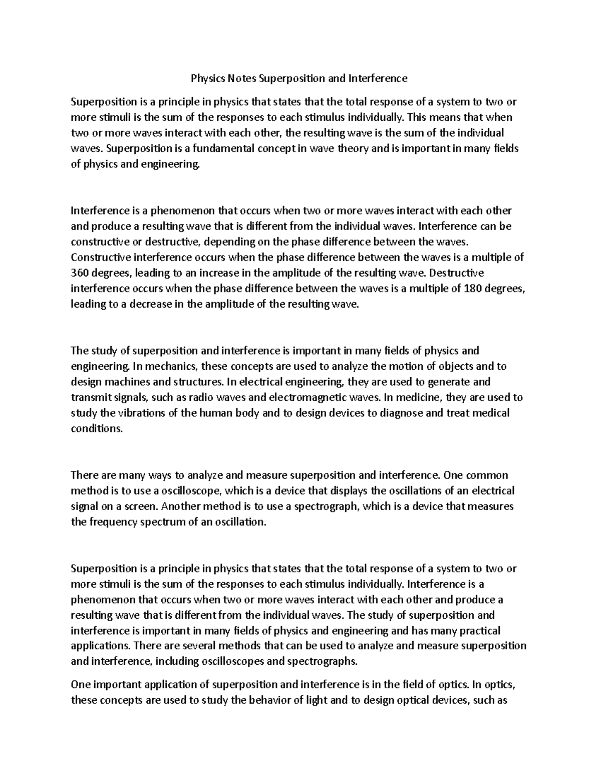 Physics Notes Superposition and Interference - Physics Notes ...