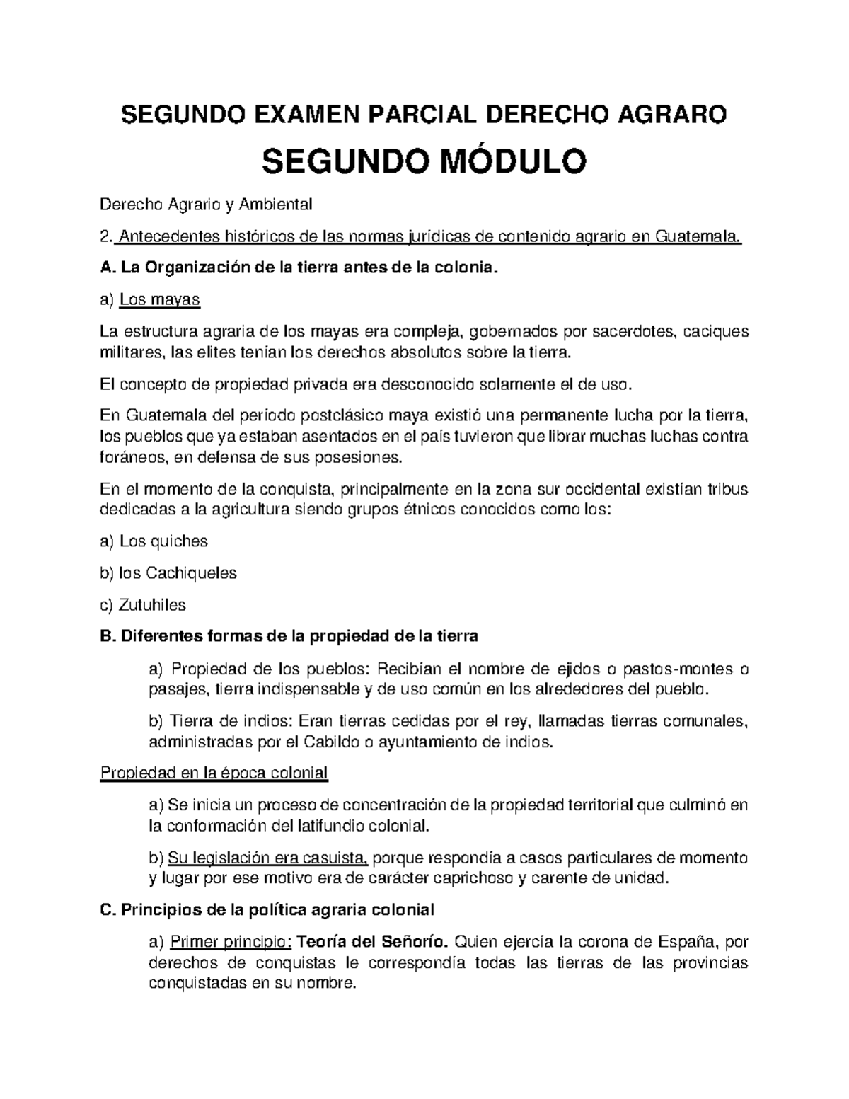 Segundo Parcial - SEGUNDO EXAMEN PARCIAL DERECHO AGRARO SEGUNDO MÓDULO ...