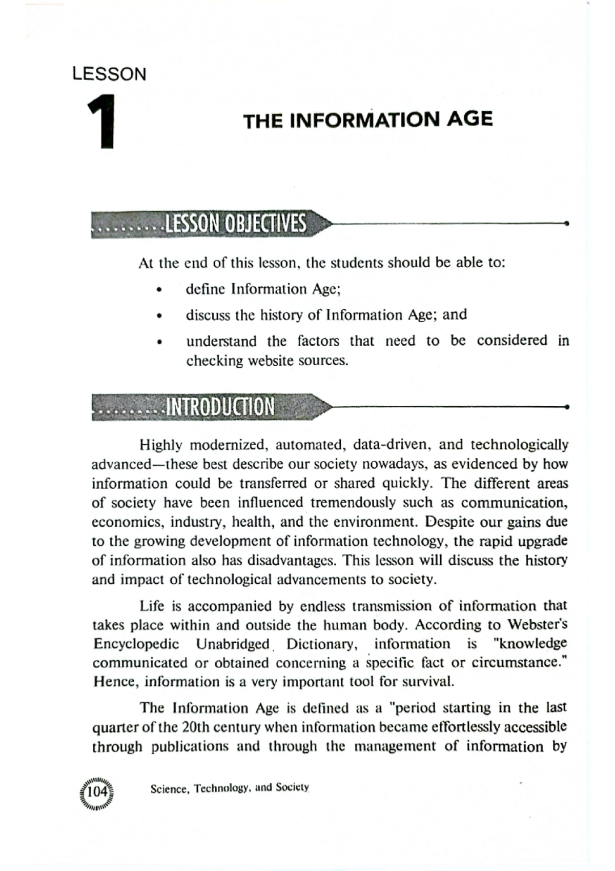 STS- Prefinal - STS reviewer - LESSON 1 THE INFORMATION AGE LESSON ...