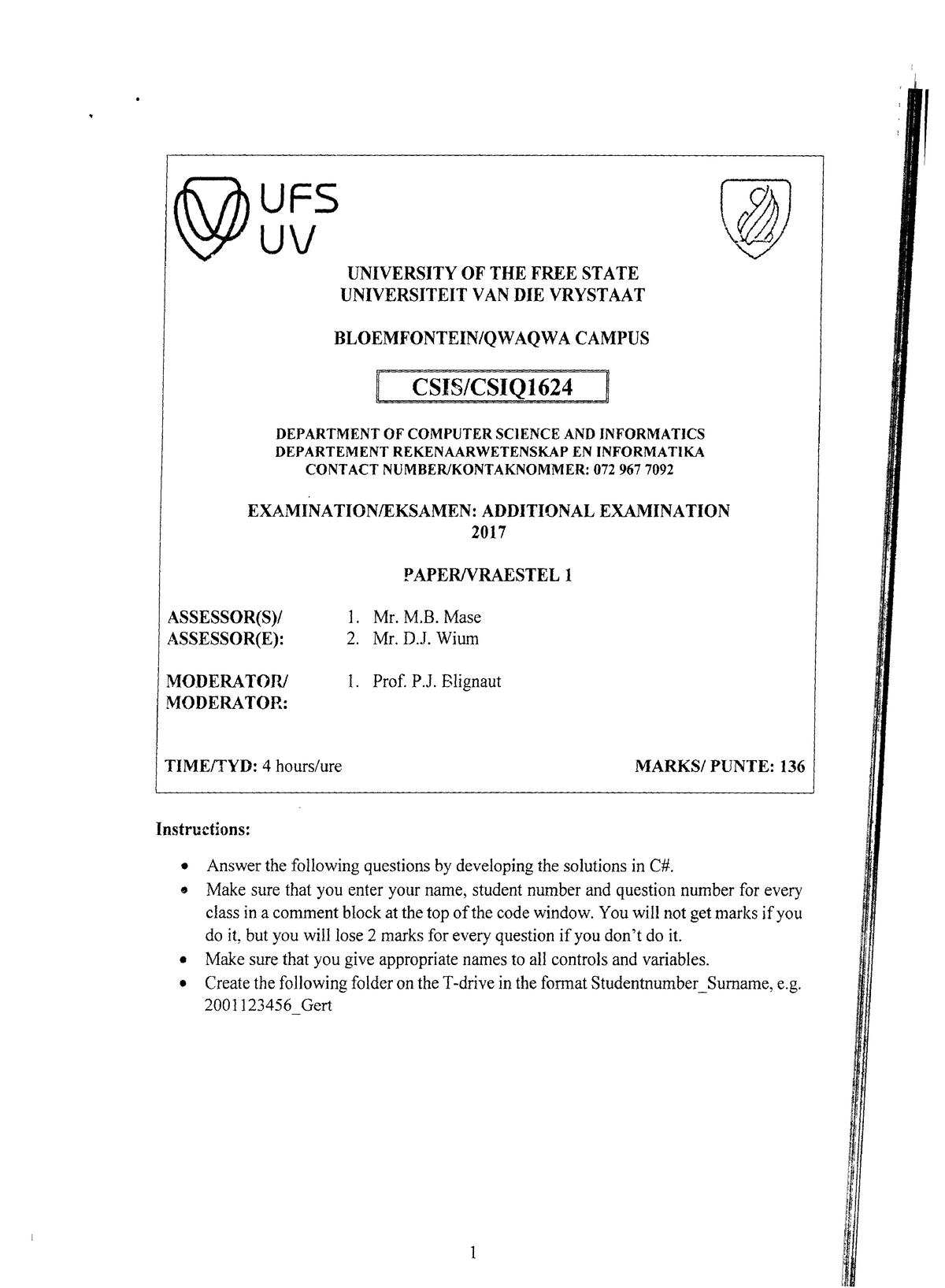 Exam paper- past - CSIS1624 - Studocu