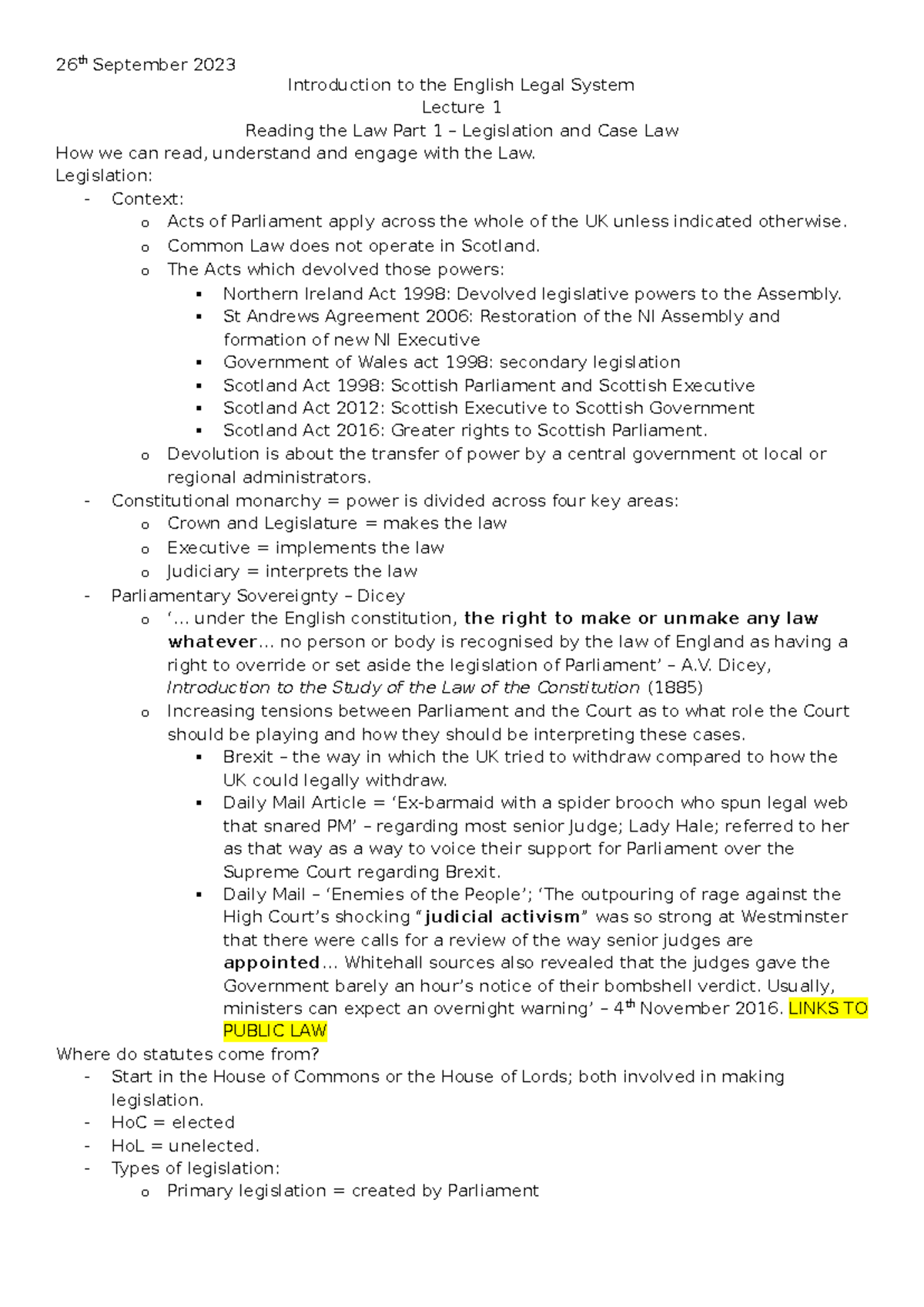 Legislation And Case Law (Lecture 1) - Introduction To The English ...