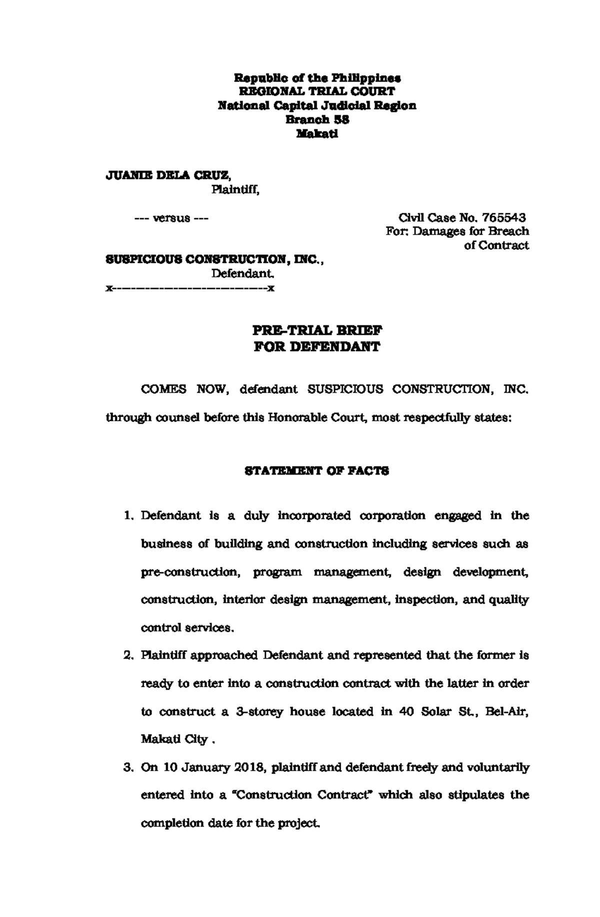 Pre-Trial Brief (Defendant) - Suspicious Con - Republic of the ...