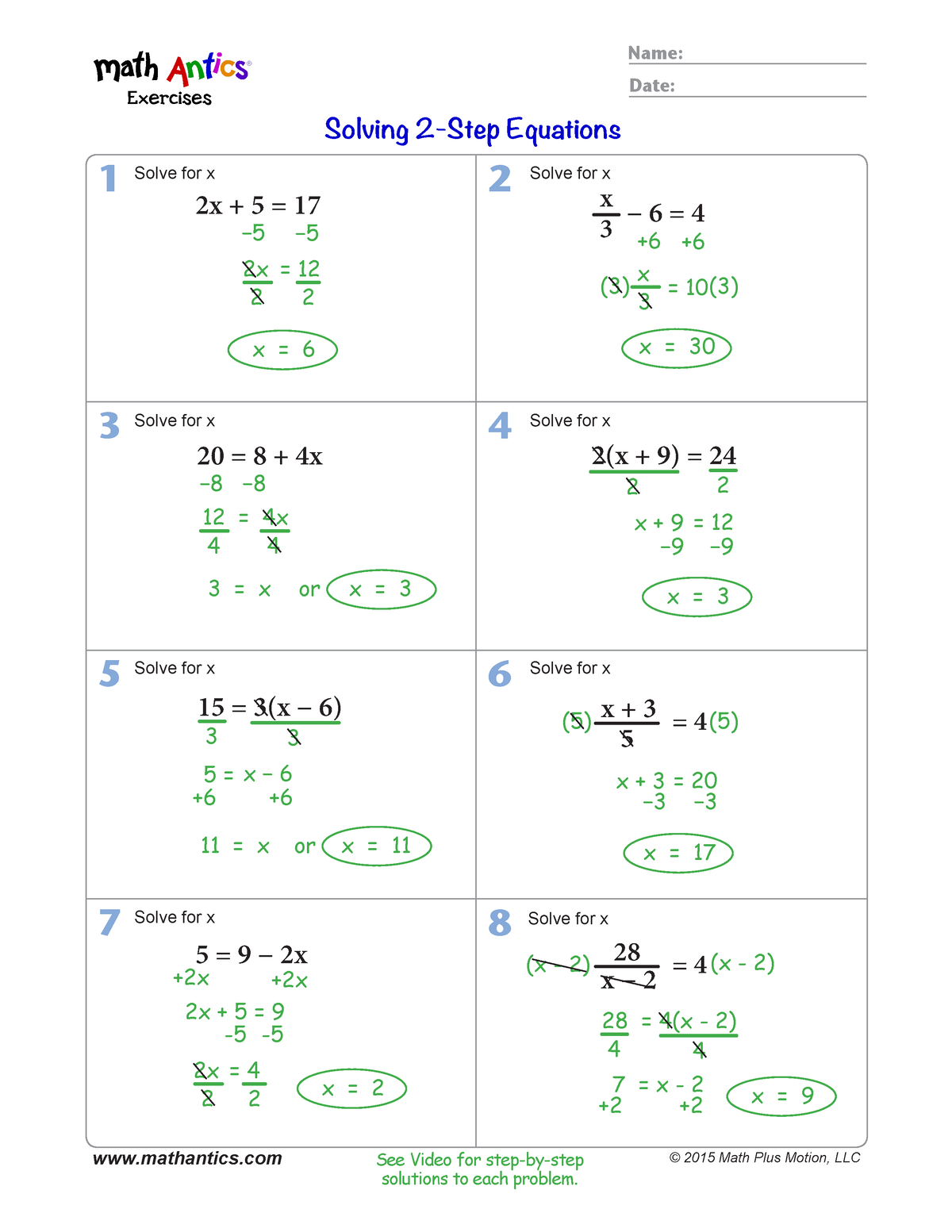 lesson 5 problem solving practice more two step equations answers