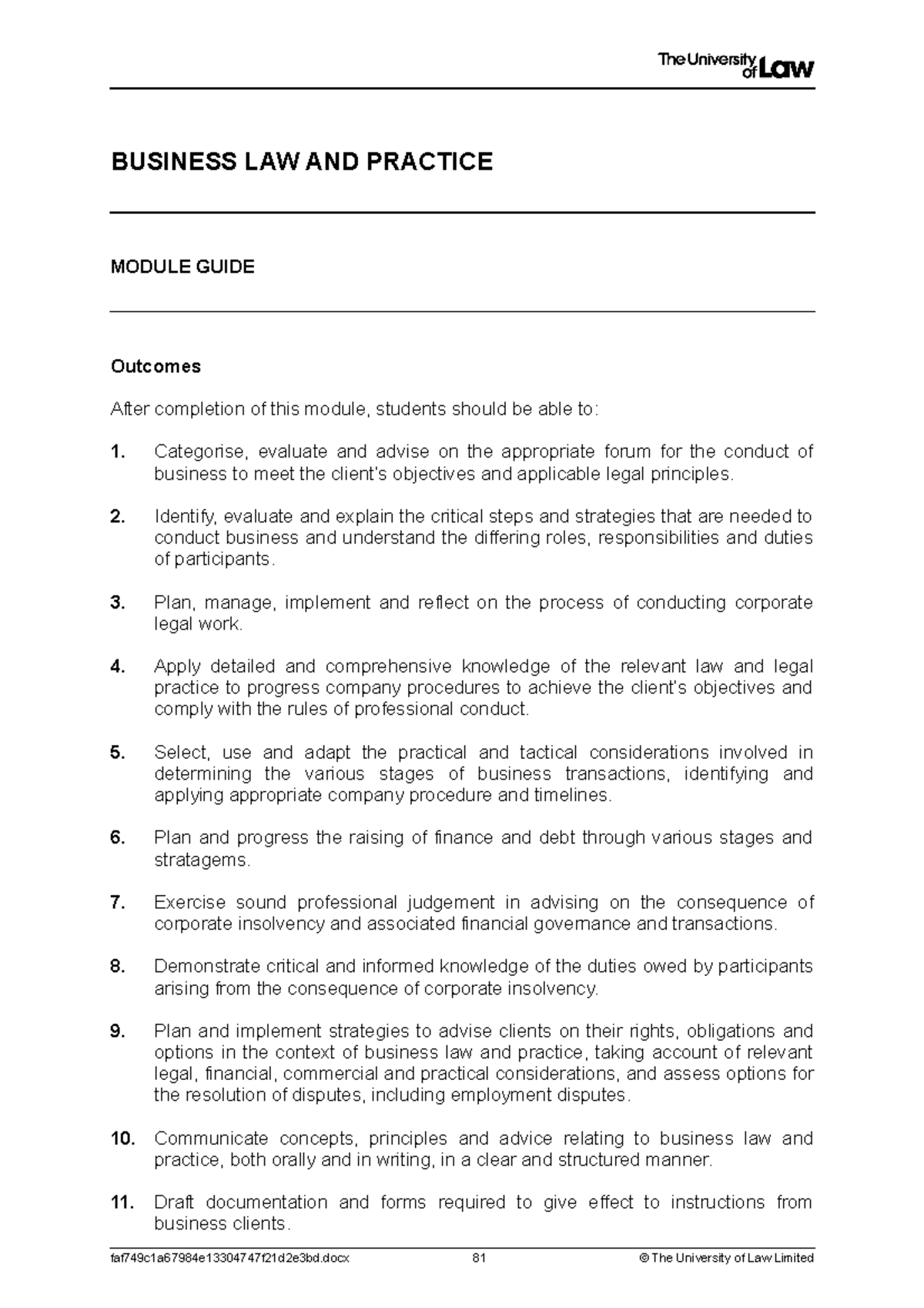 2122 blp ce01 module guide - BUSINESS LAW AND PRACTICE MODULE GUIDE ...