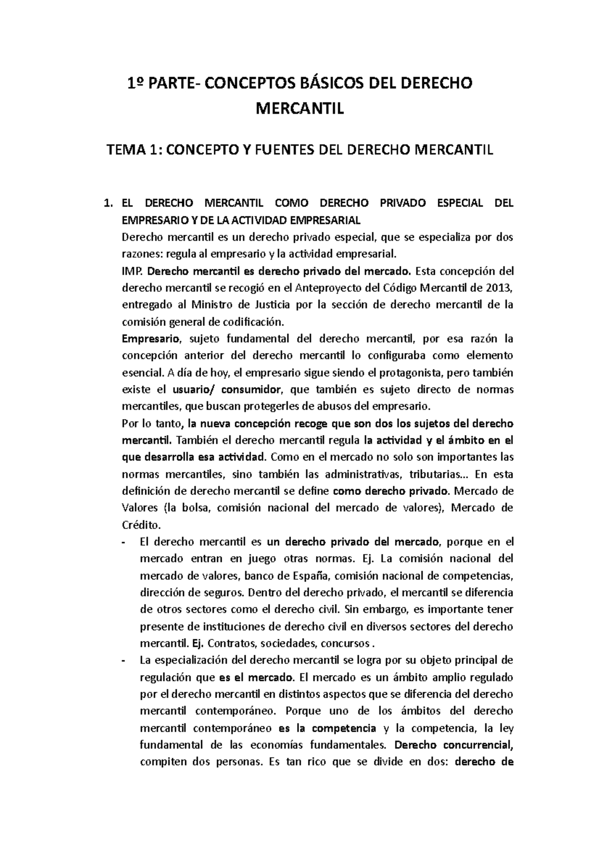 TEMA 1 - Apuntes 1 - 1º PARTE- CONCEPTOS BÁSICOS DEL DERECHO MERCANTIL ...