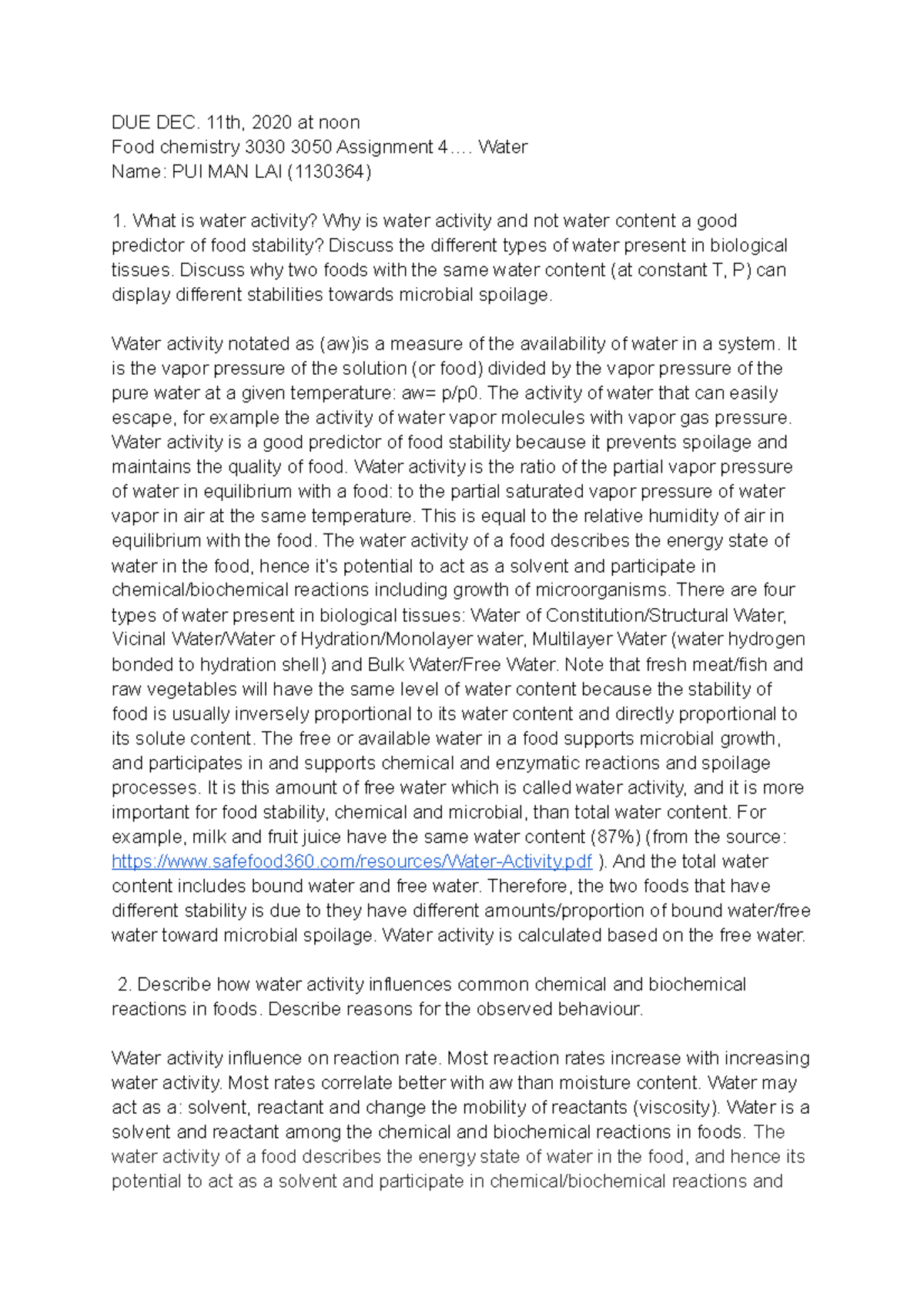 Assignment 4-Water - Lecture notes 1-3 - DUE DEC. 11th, 2020 at noon ...