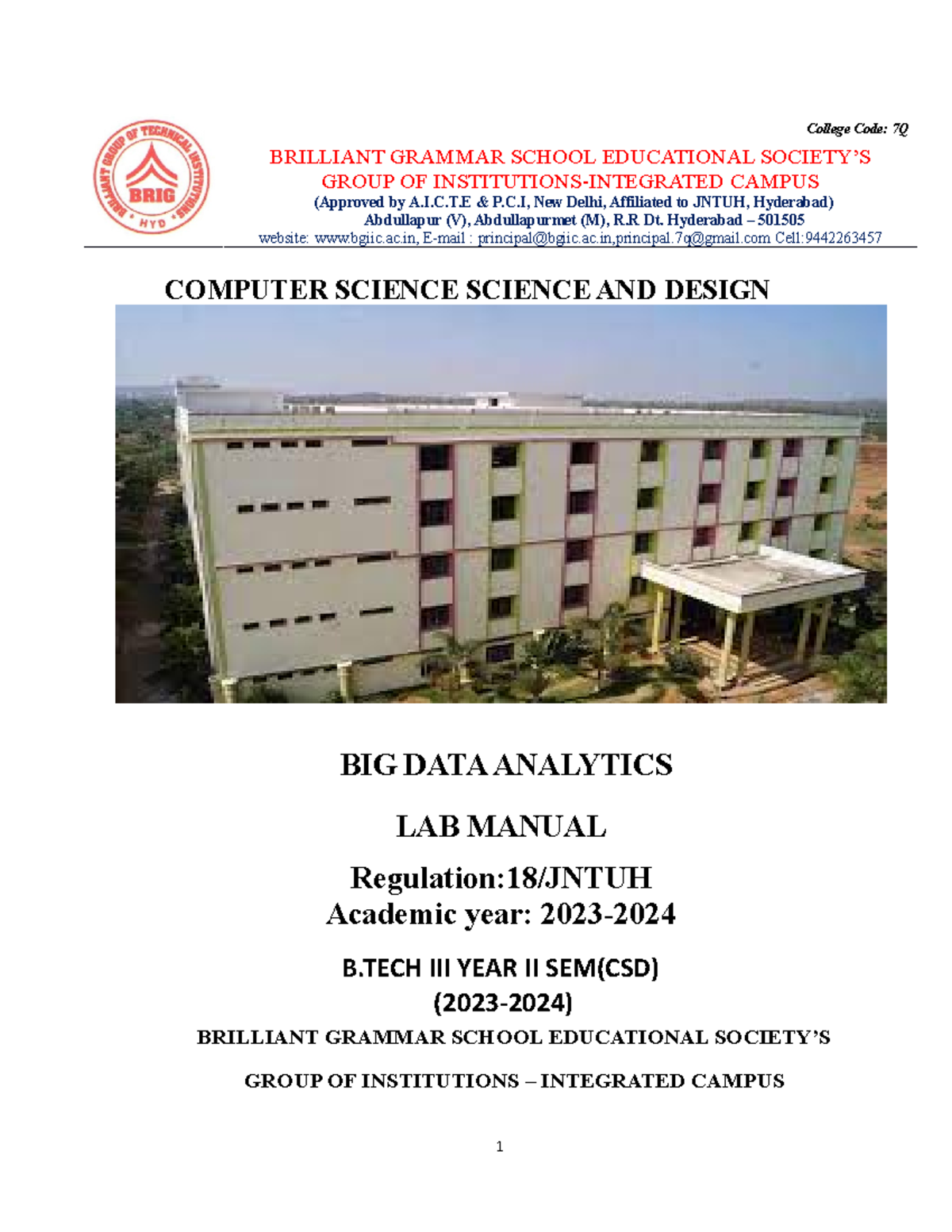 Bigdata lab - lab manual - College Code: 7Q BRILLIANT GRAMMAR SCHOOL ...