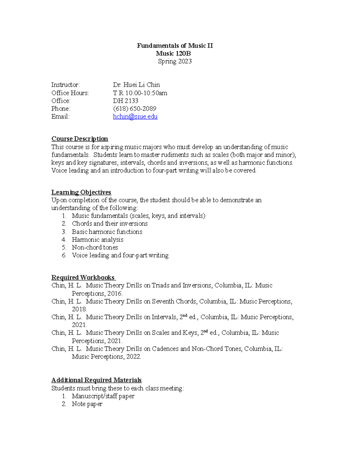 Mus 120B Syllabus - notes - Fundamentals of Music II Music 120B Spring ...