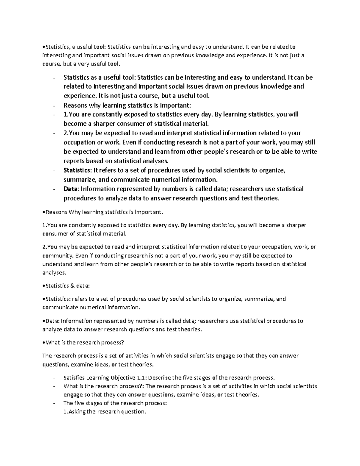 SOC 2707 Lecture Notes - •Statistics, a useful tool: Statistics can be ...