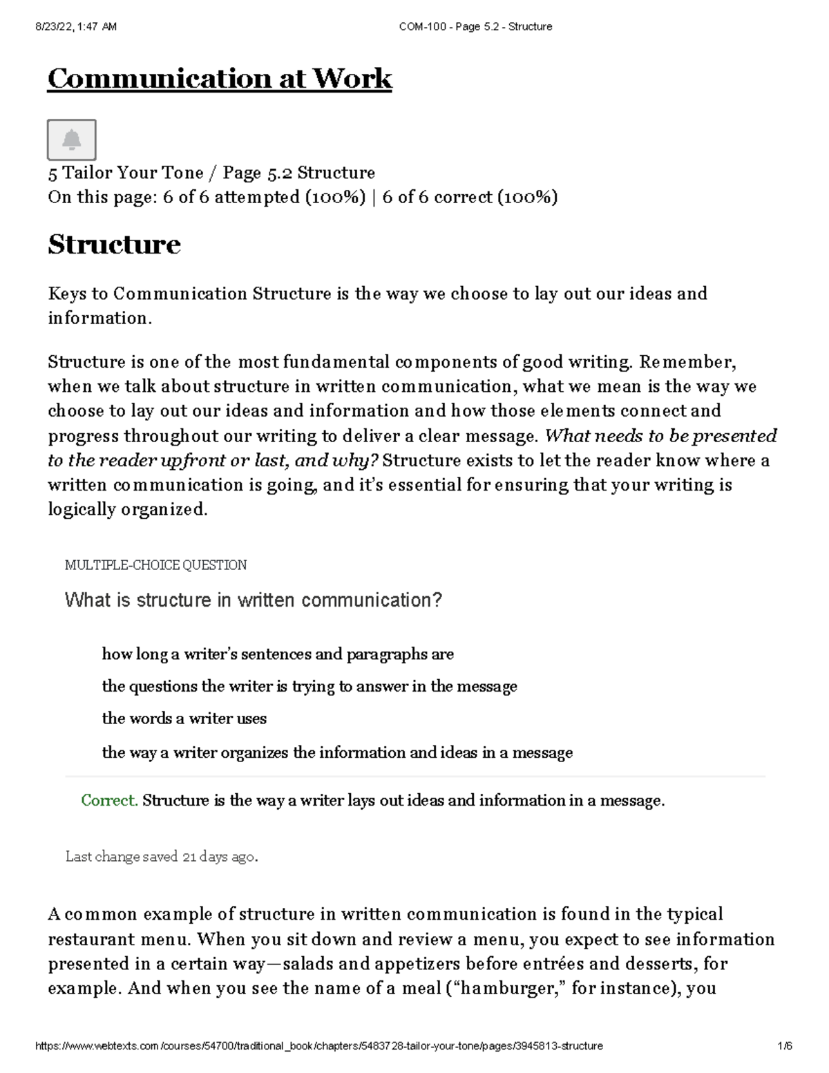 COM-100 - Page 5.2 - Structure - Communication at Work 5 Tailor Your ...