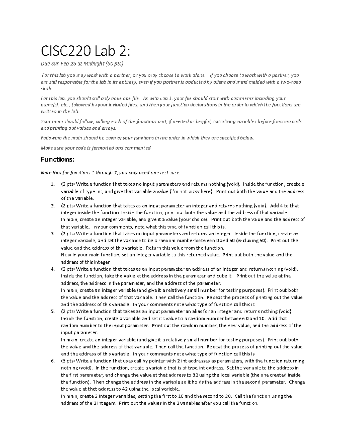 CISC220 Lab2 - Lab 2 assignment - CISC220 Lab 2: Due Sun Feb 25 at ...