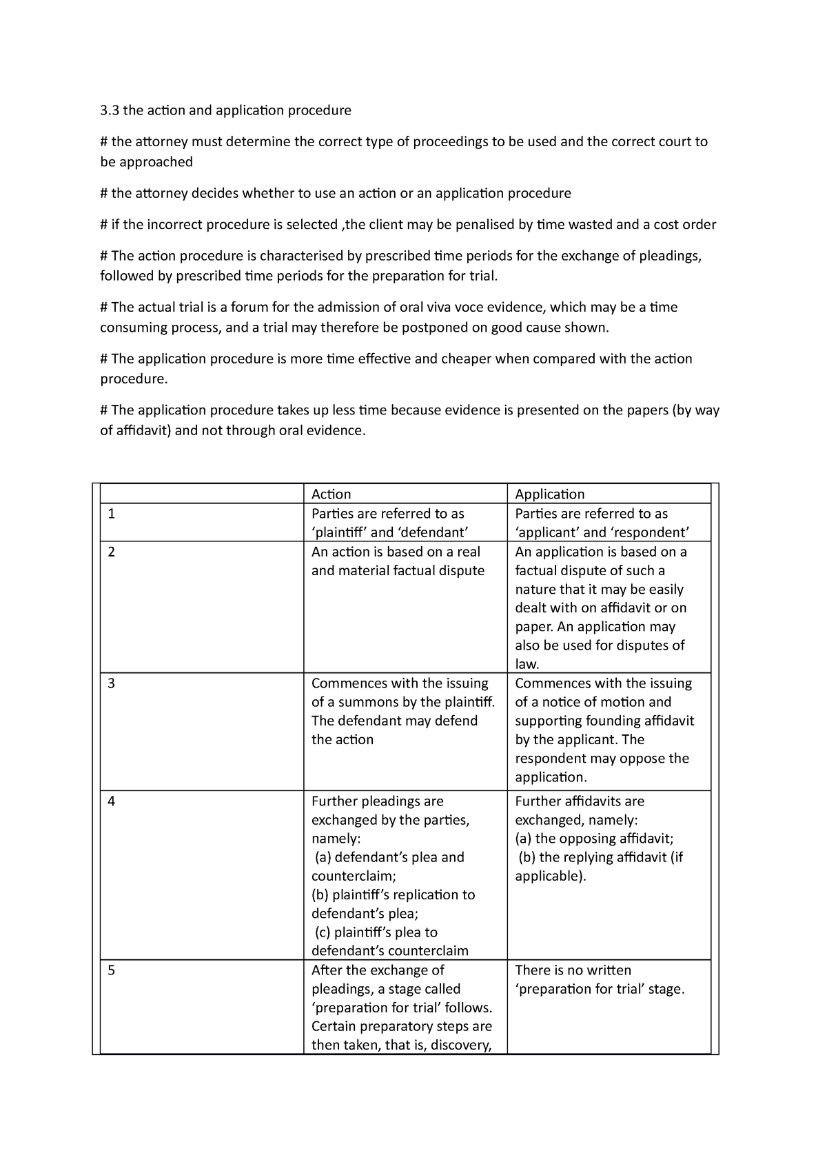 Civil procedure notes - 3 the action and application procedure the ...