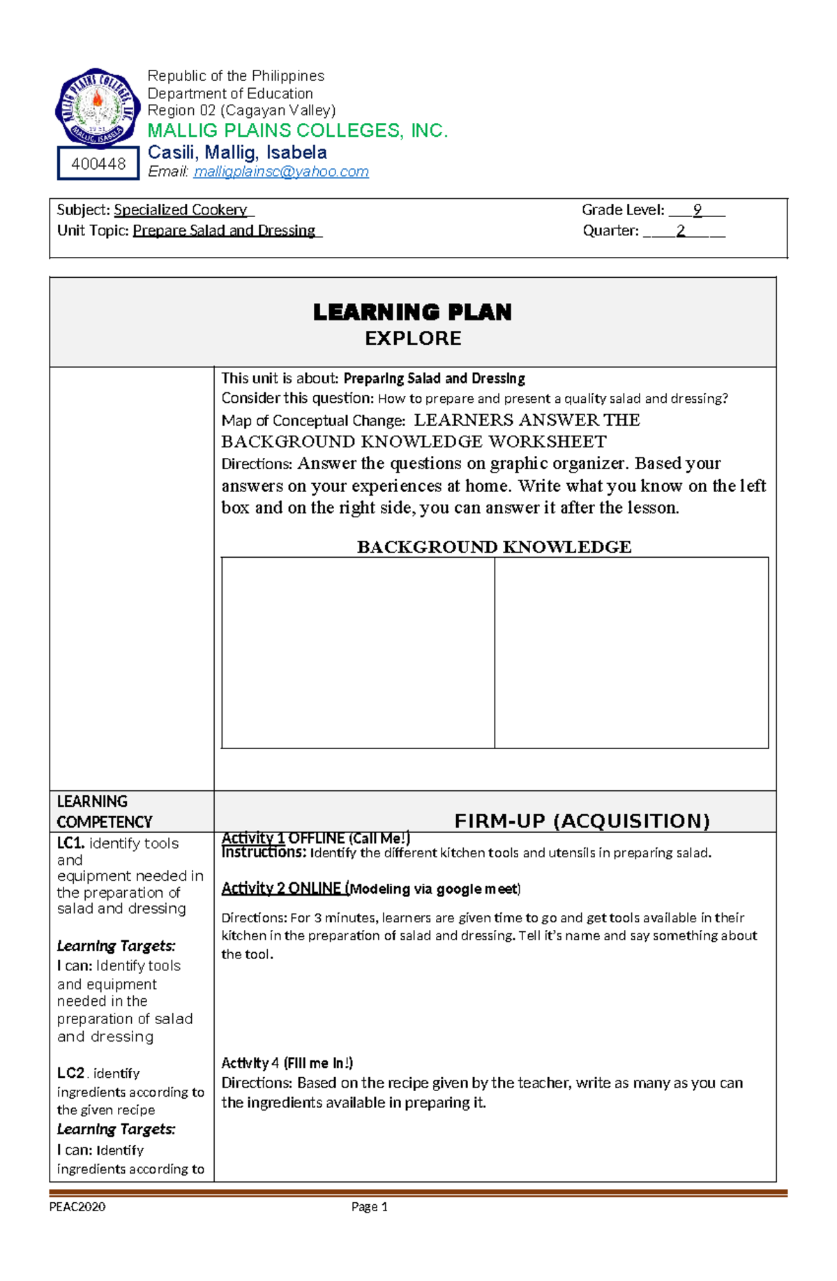 2021-Learning Plan 9 Q2 Lesson 1 - Republic of the Philippines ...