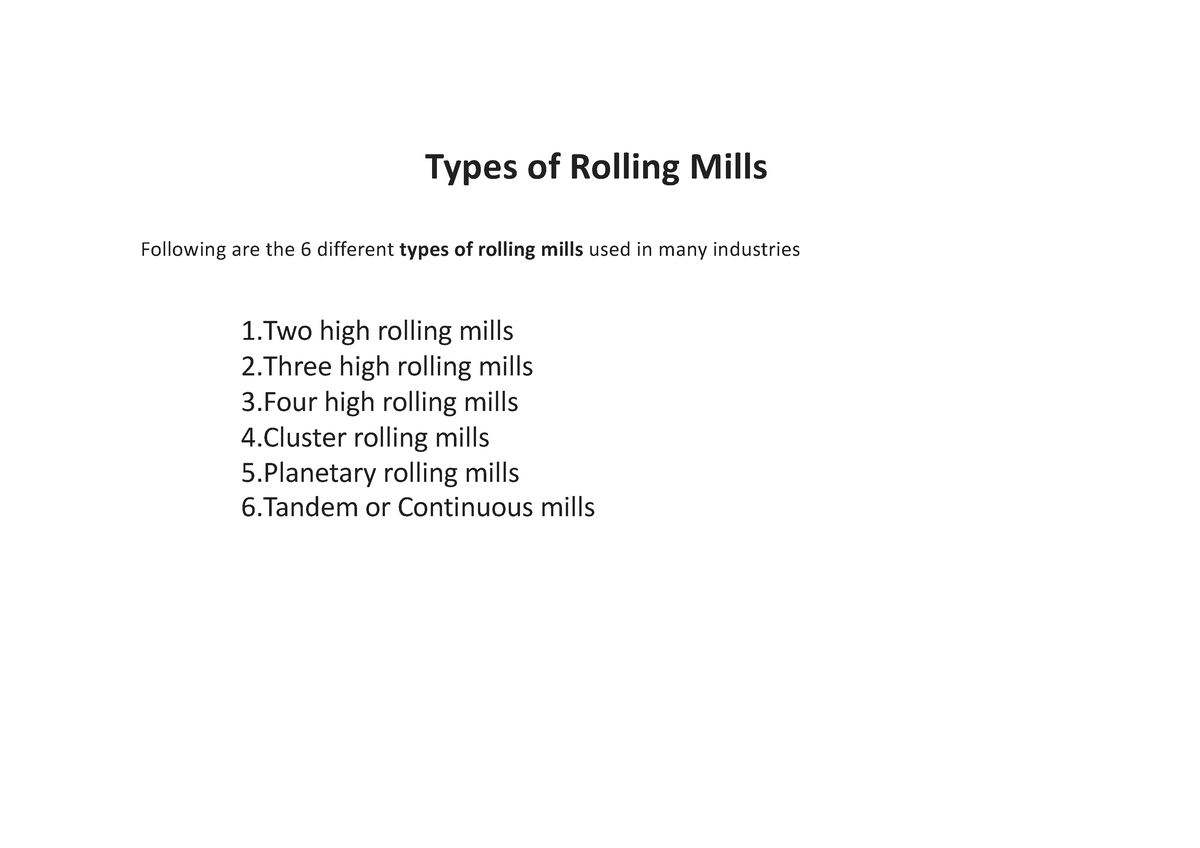 Types of Rolling Mills