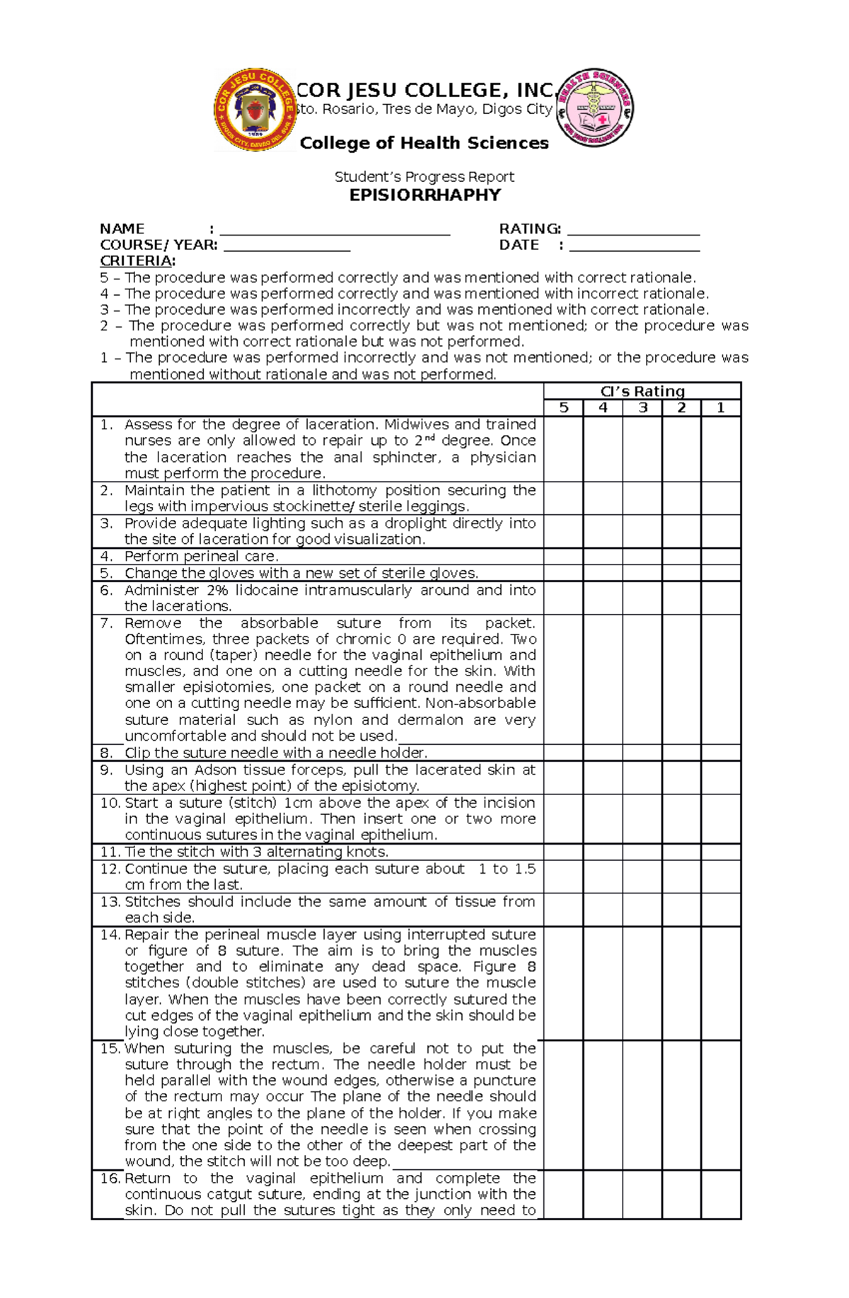 Episiorrhaphy-Progress-Report I love nursing - COR JESU COLLEGE, INC ...