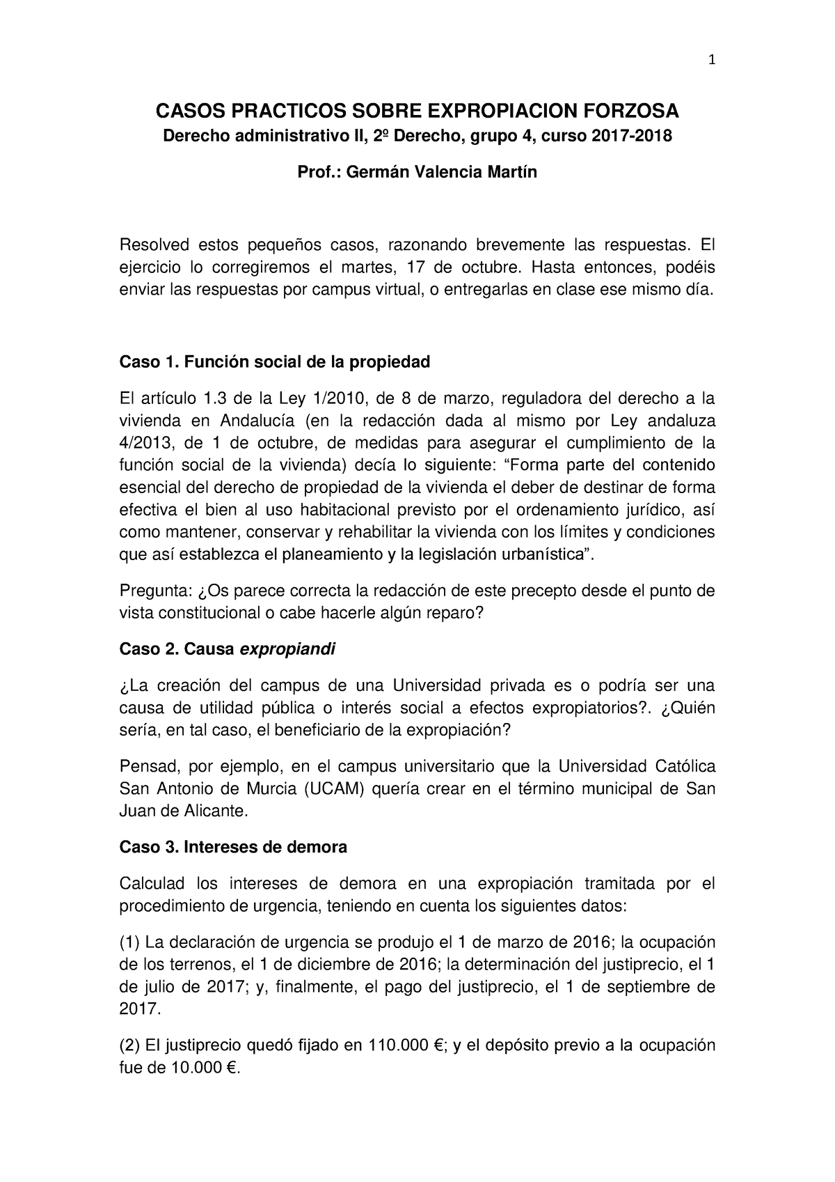 Casos Practicos Sobre Expropiacion Forzosa Octubre 2017 1 Casos Practicos Sobre Expropiacion 4062