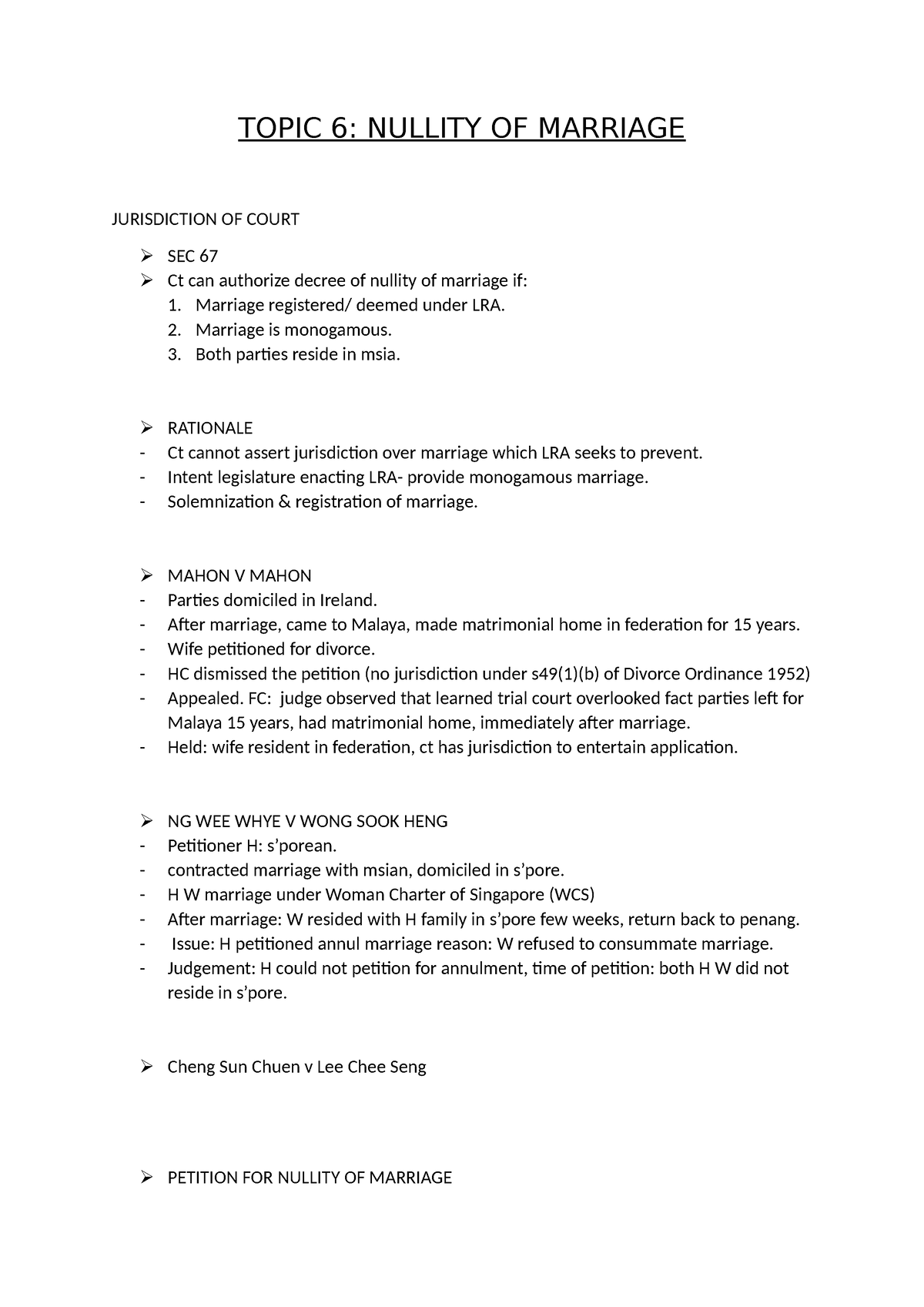 Nullity OF Marriage - Notes From Lecture Slides - TOPIC 6: NULLITY OF ...