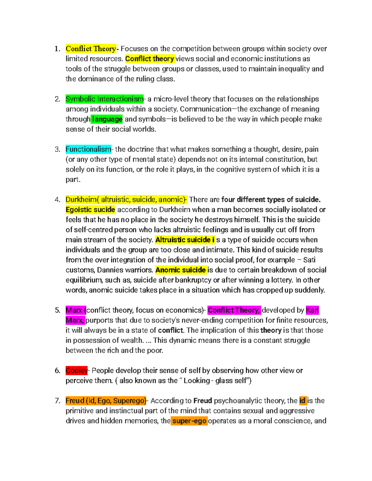 Conflict Theory- Focuses on the competition between groups within