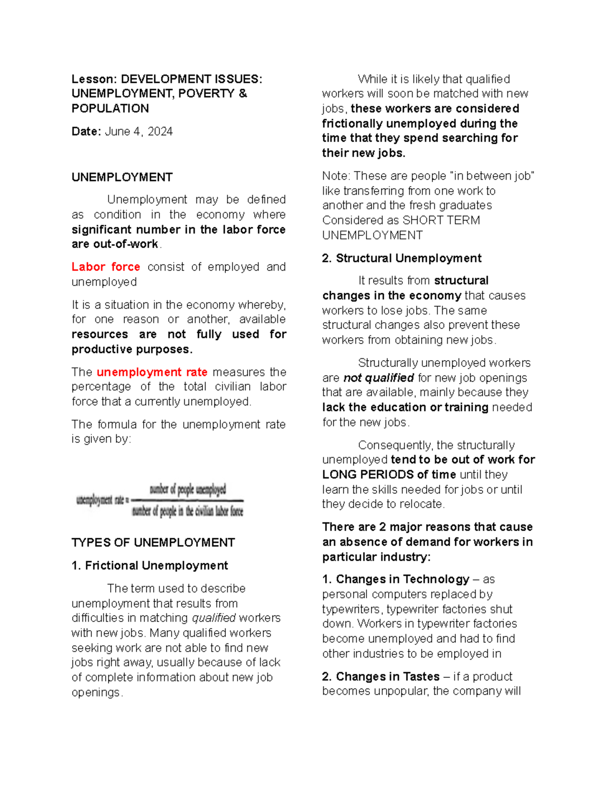 Economic Developement Self Notes_FINALS - Lesson: DEVELOPMENT ISSUES ...