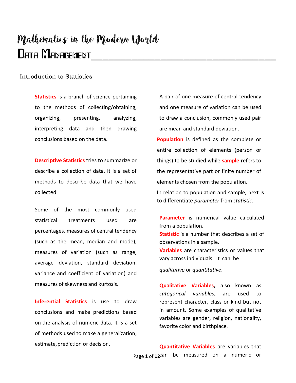 data management in mathematics in the modern world essay