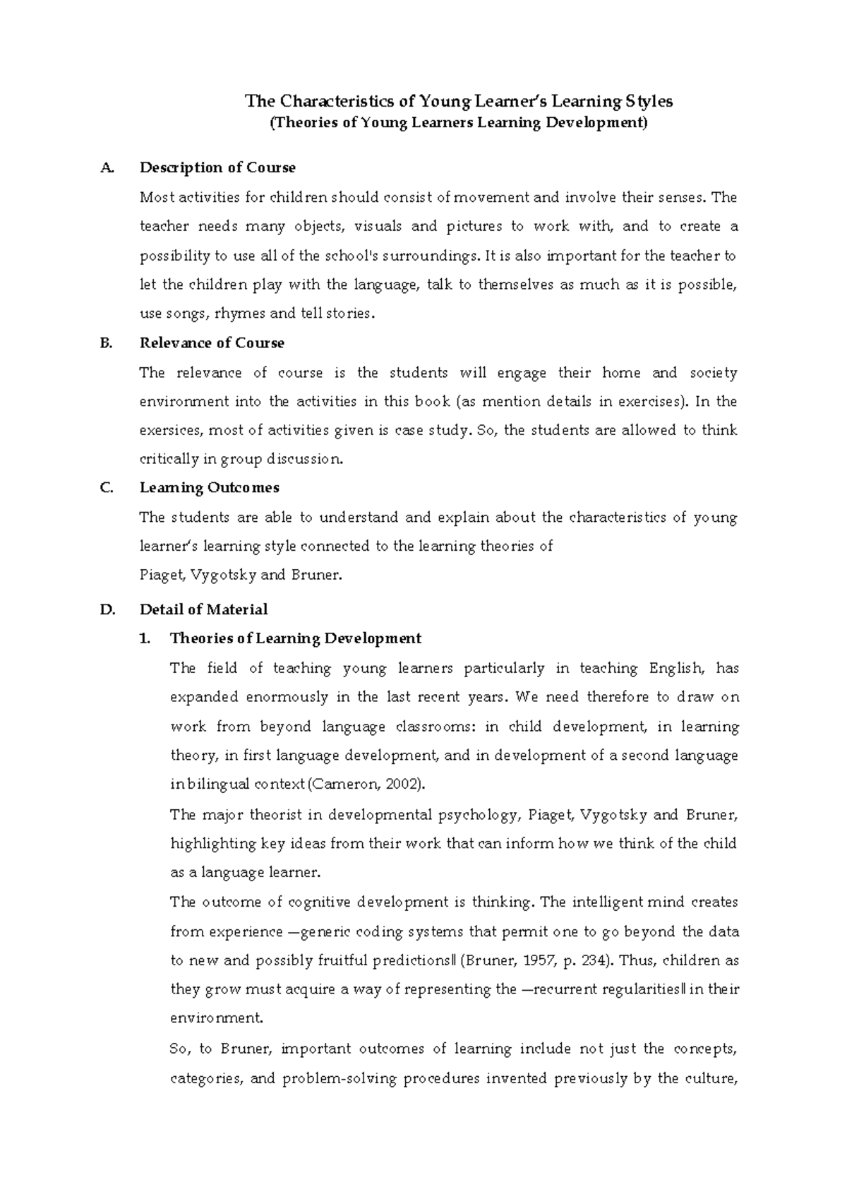 TEYL Session 3 (Theories of Children Learning Development) Worksheet ...