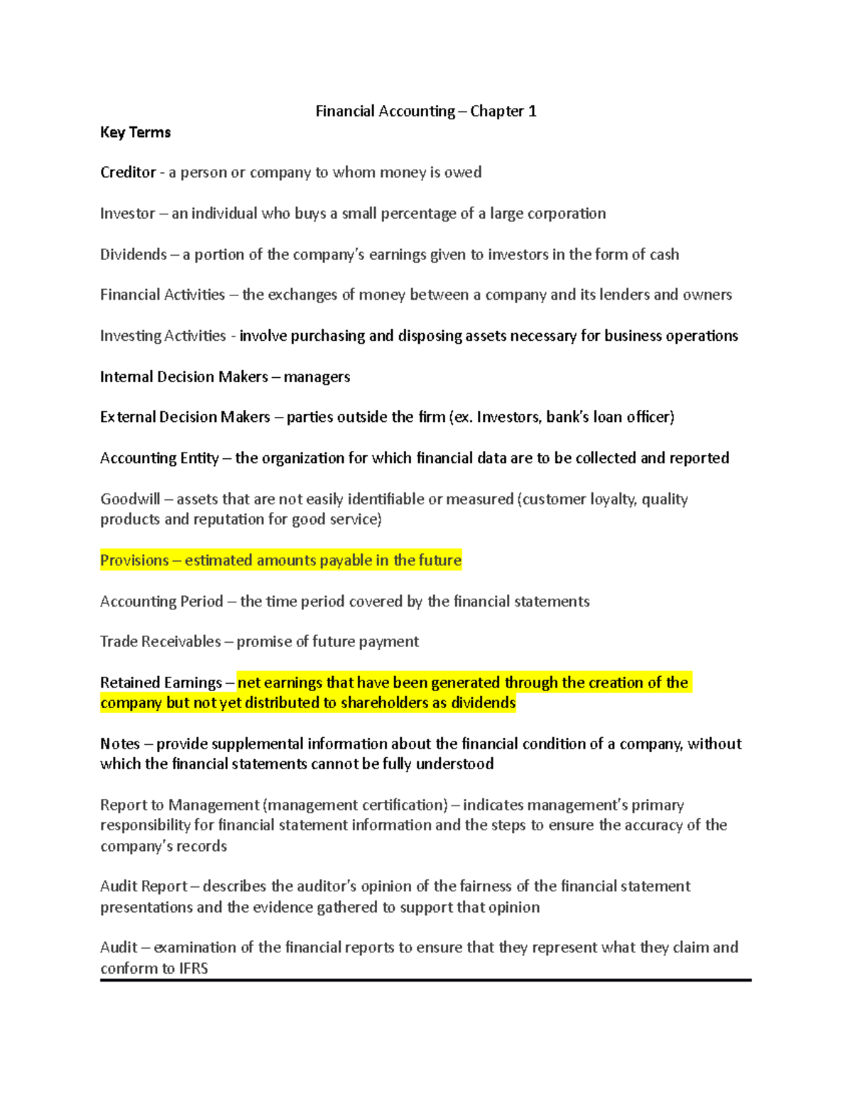 BU127-Chapter-1 - Notes - Financial Accounting – Chapter 1 Key Terms ...