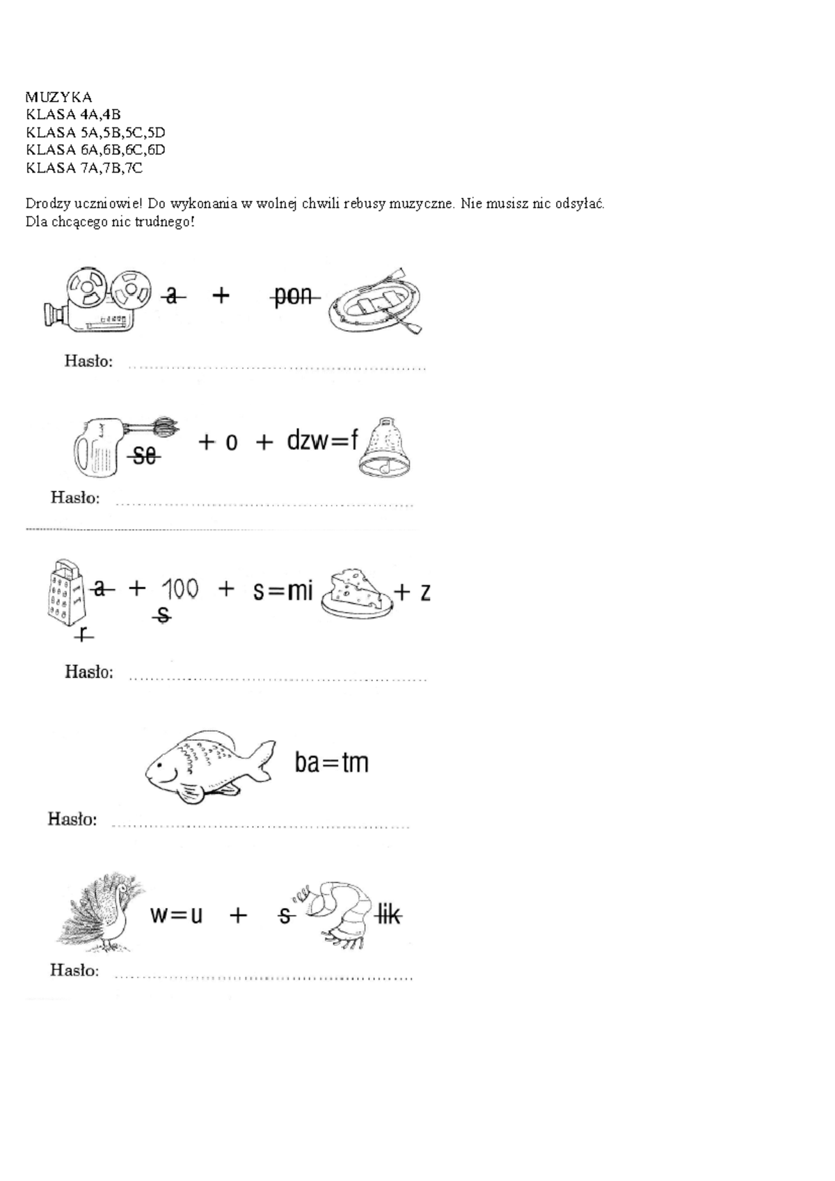Rebusy- Muzyczne - Biologia - Zakres rozszerzony - MUZYKA KLASA 4A,4B ...