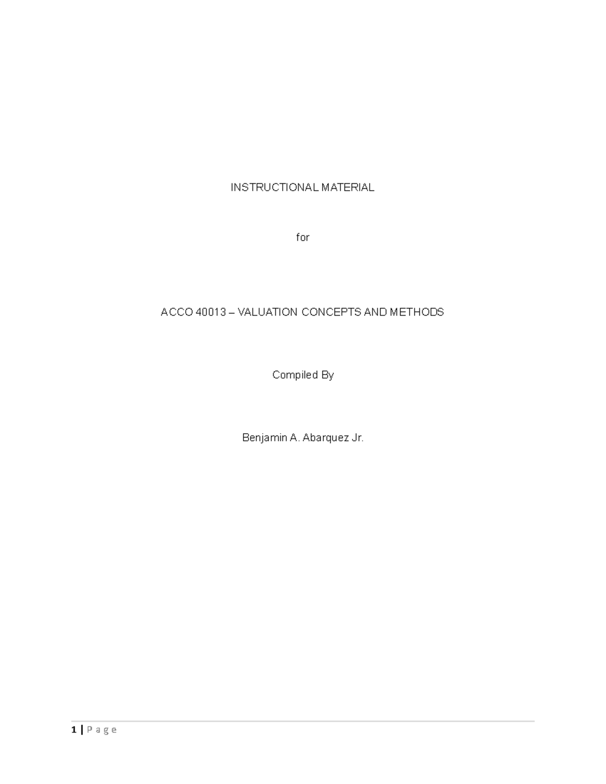 Valuation Concepts Methods Instructional Material Instructional