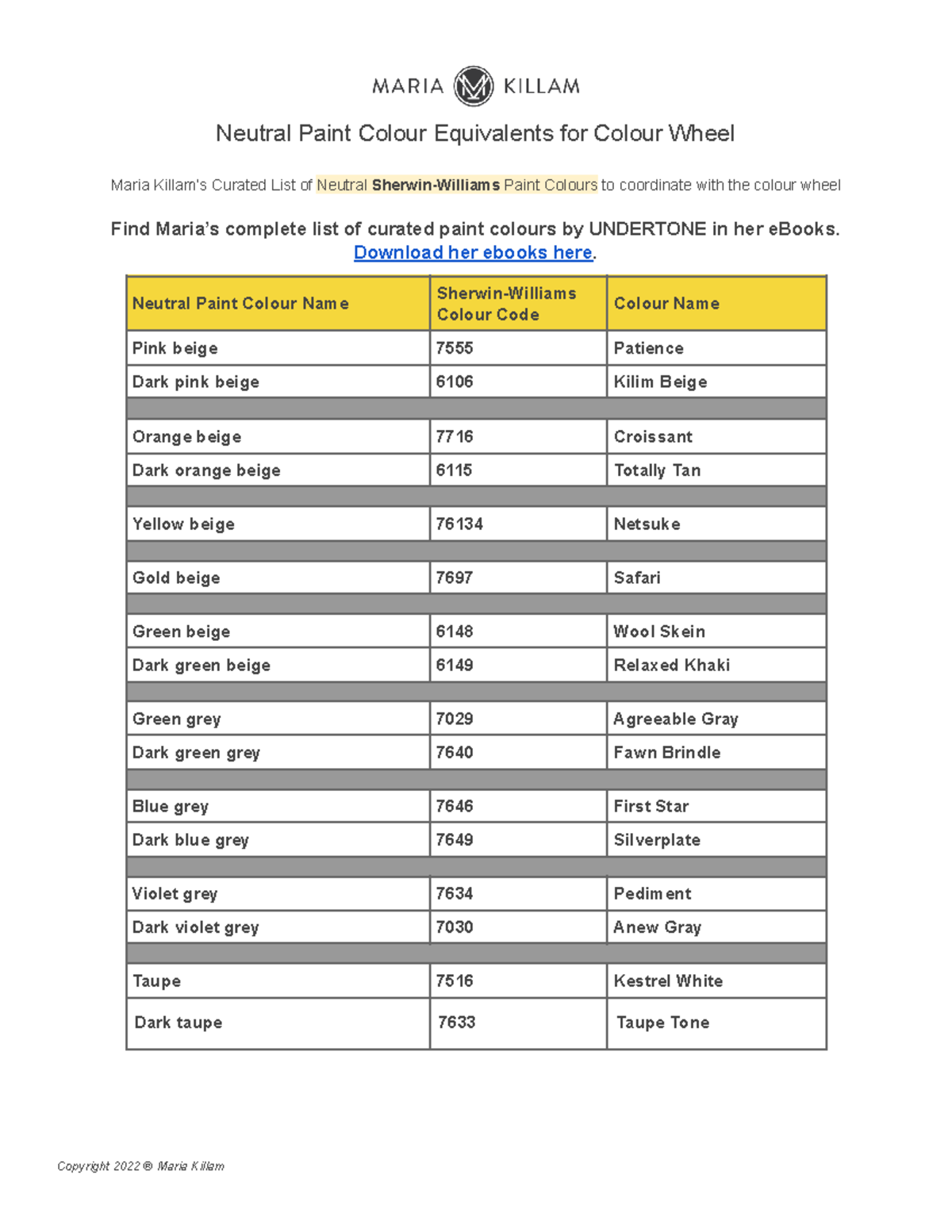 2022 Colour Wheel Neutral Paint Colours Neutral Paint Colour