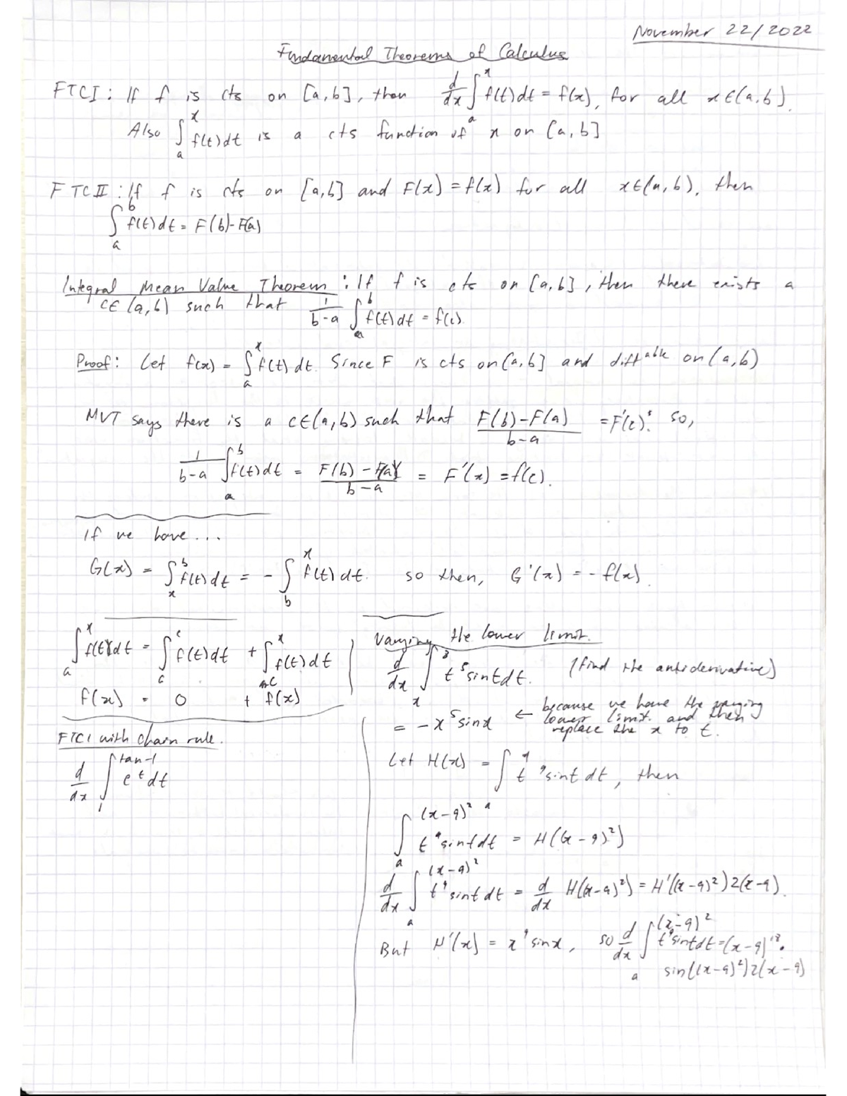 Fundamental Theorems Of Calculus Notes - Calculus 1500A/B - Studocu