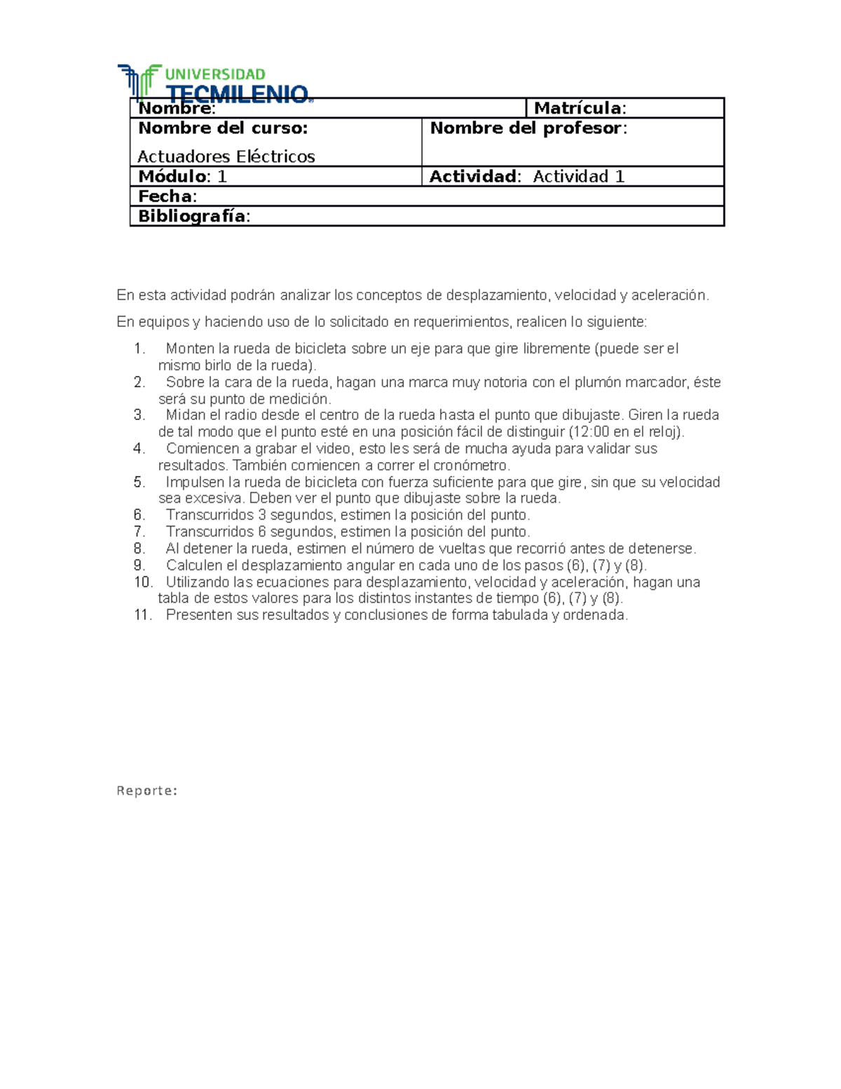 Actividad 1 - Nombre: Nombre Del Curso: Actuadores Eléctricos Módulo: 1 ...