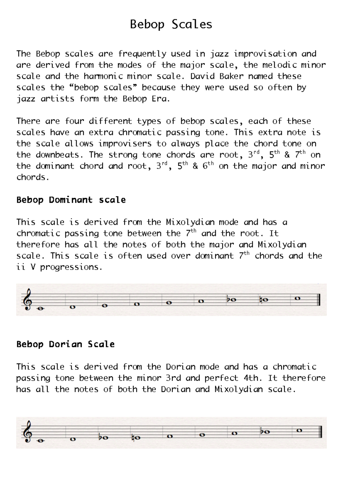 Bebopscalesworksheet Bebop Scales The Bebop scales are frequently