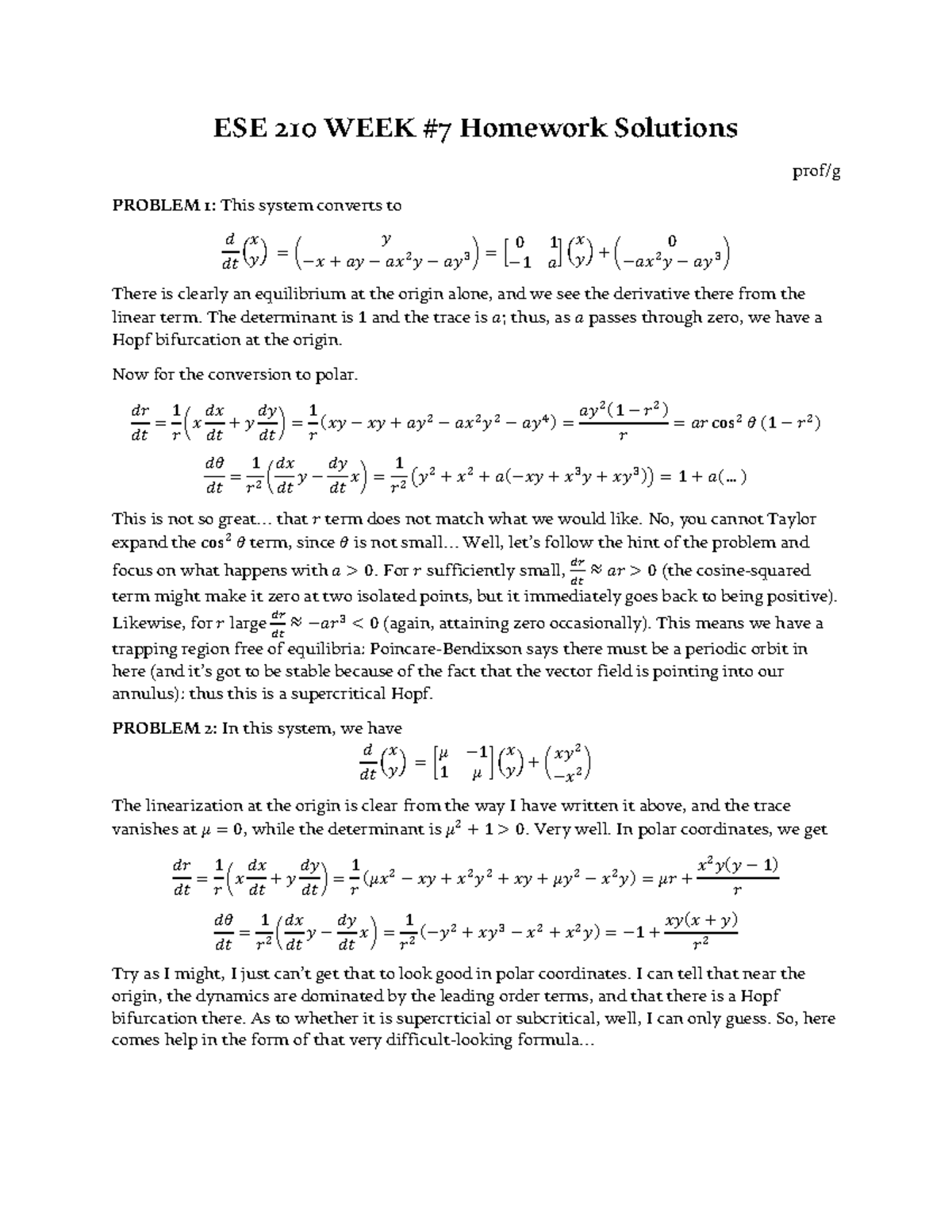 ESE 210 Week 7 Solutions - ESE 210 WEEK #7 Homework Solutions prof/g ...
