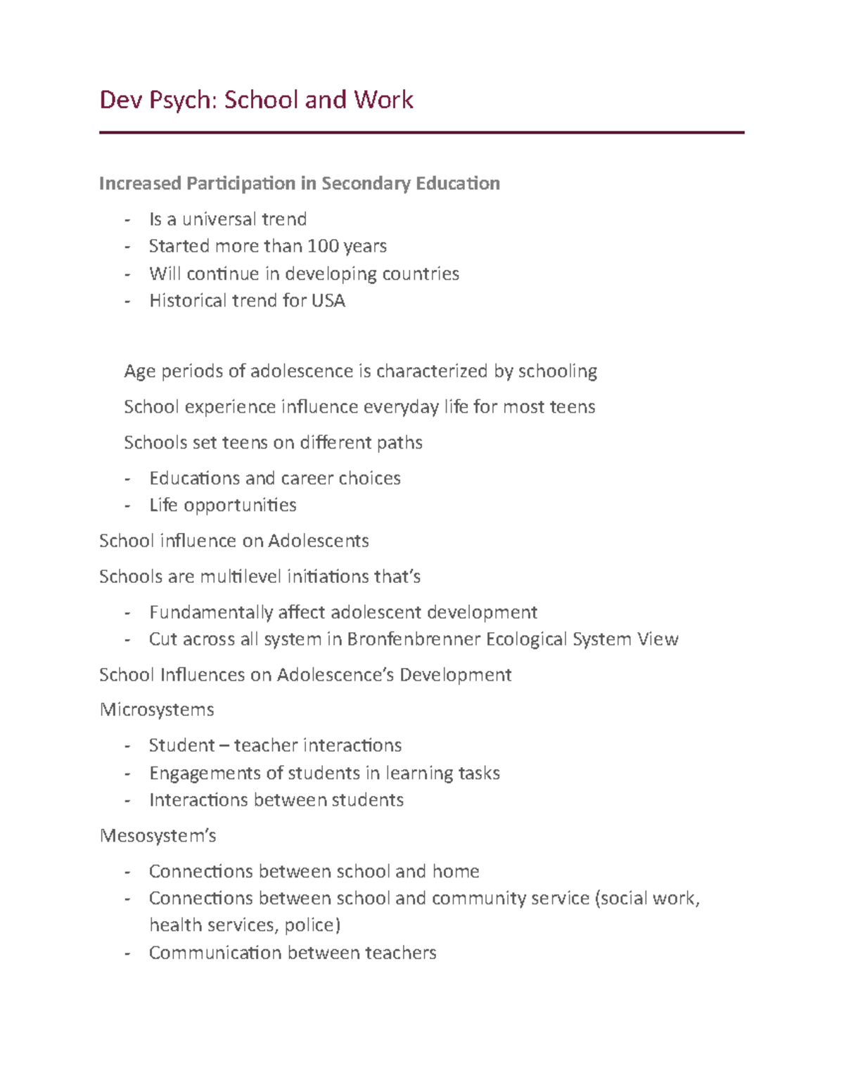 Dev Psych; school and work - Sc/Nats 1675 - Yorku - Studocu