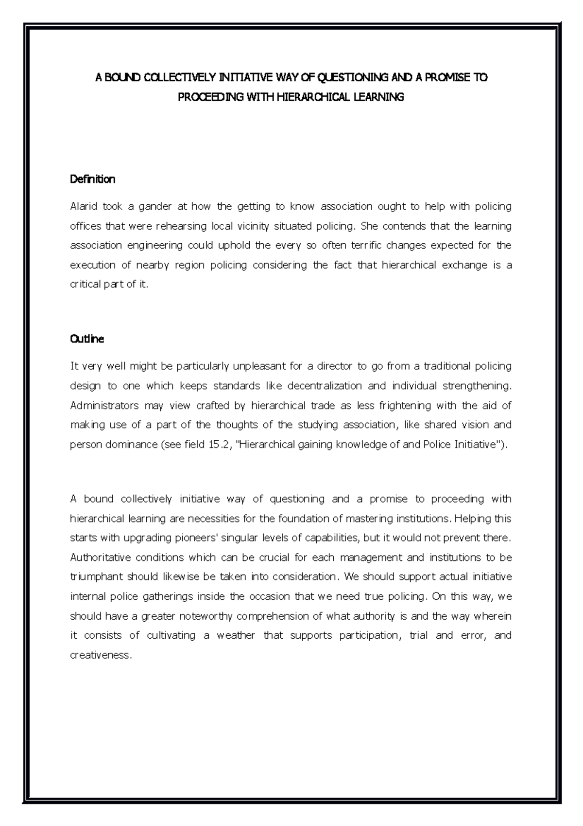 A Bound Collectively Initiative WAY OF Questioning AND A Promise TO ...