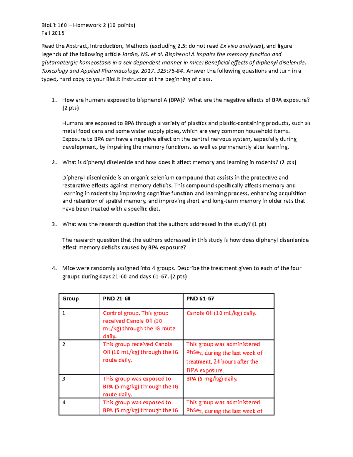 Biot Lit HW 2 - hw week 2 - BioLit 160 – Homework 2 (10 points) Fall ...