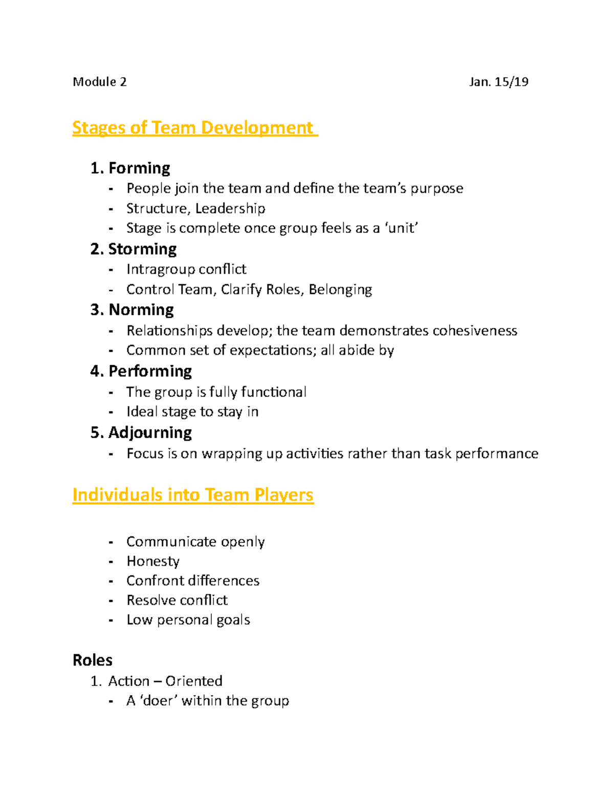 Module 2 notes - Erika Bryan-Clayton - Module 2 Jan. 15/ Stages of Team ...
