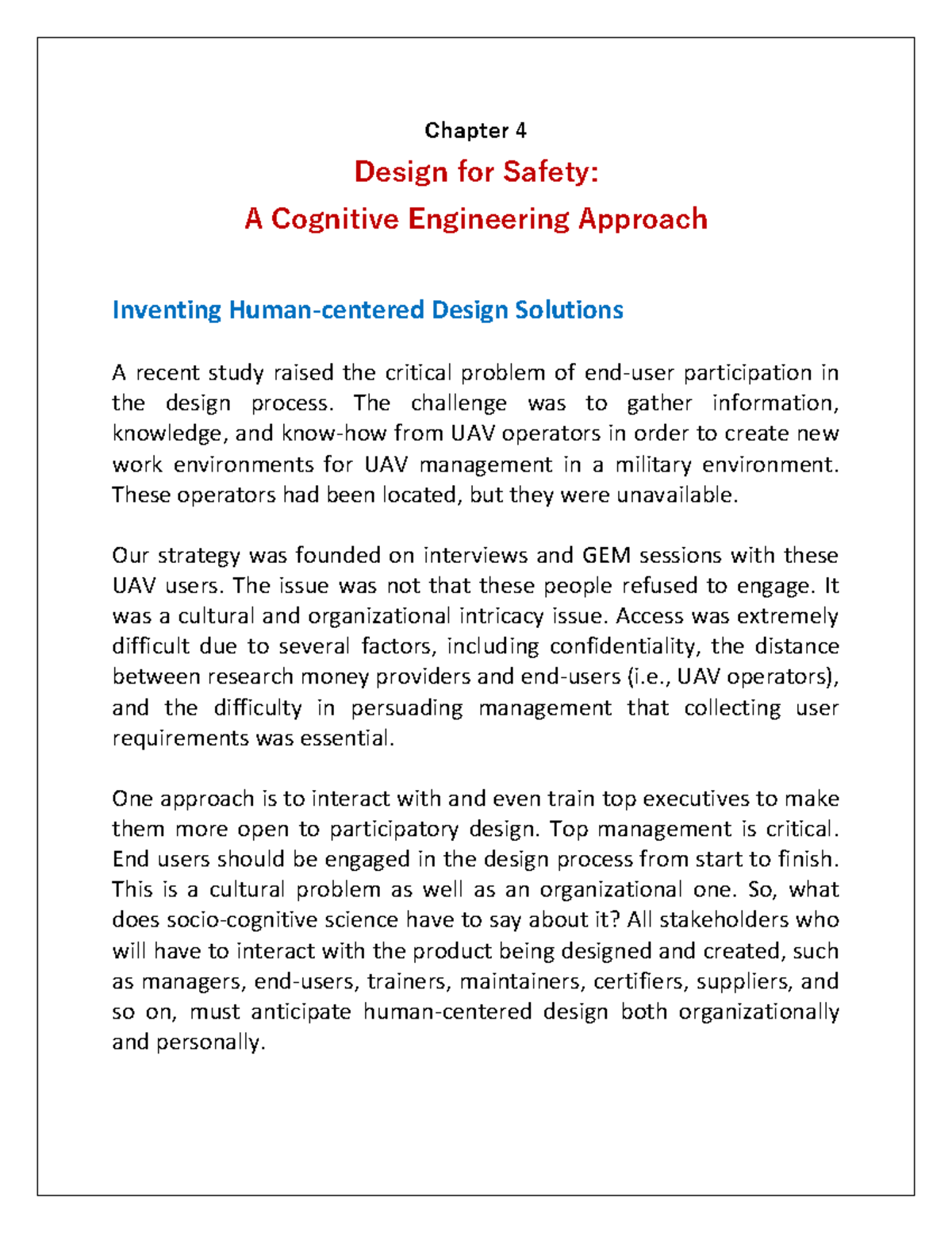 Inventing Human-centered Design Solutions - Chapter 4 Design for Safety ...