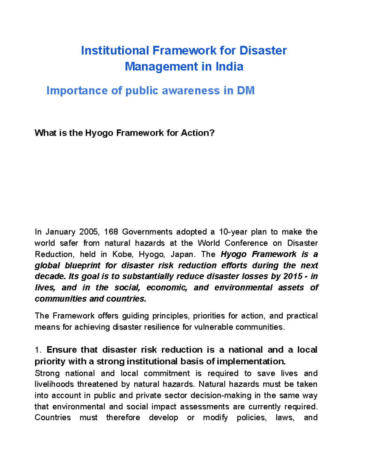 DSMM Chapter 4 - Institutional Framework for Disaster Management in ...