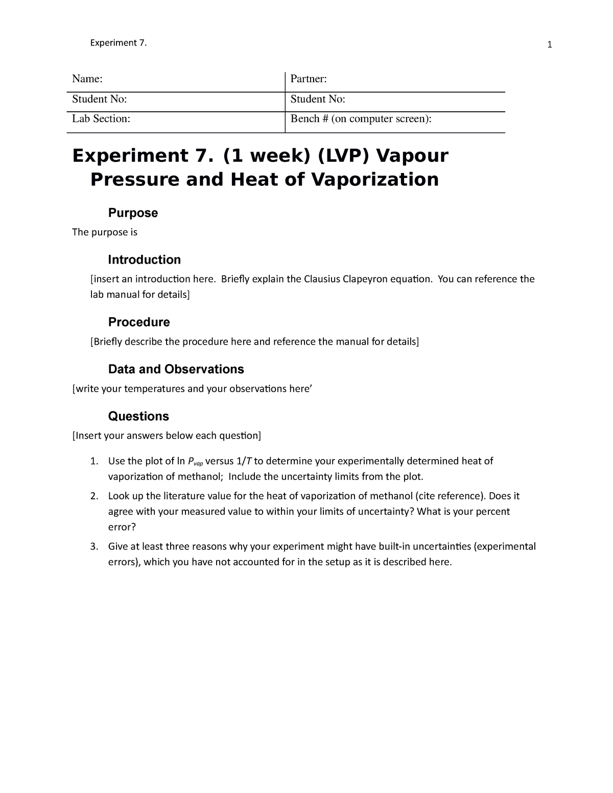 vapor pressure lab report