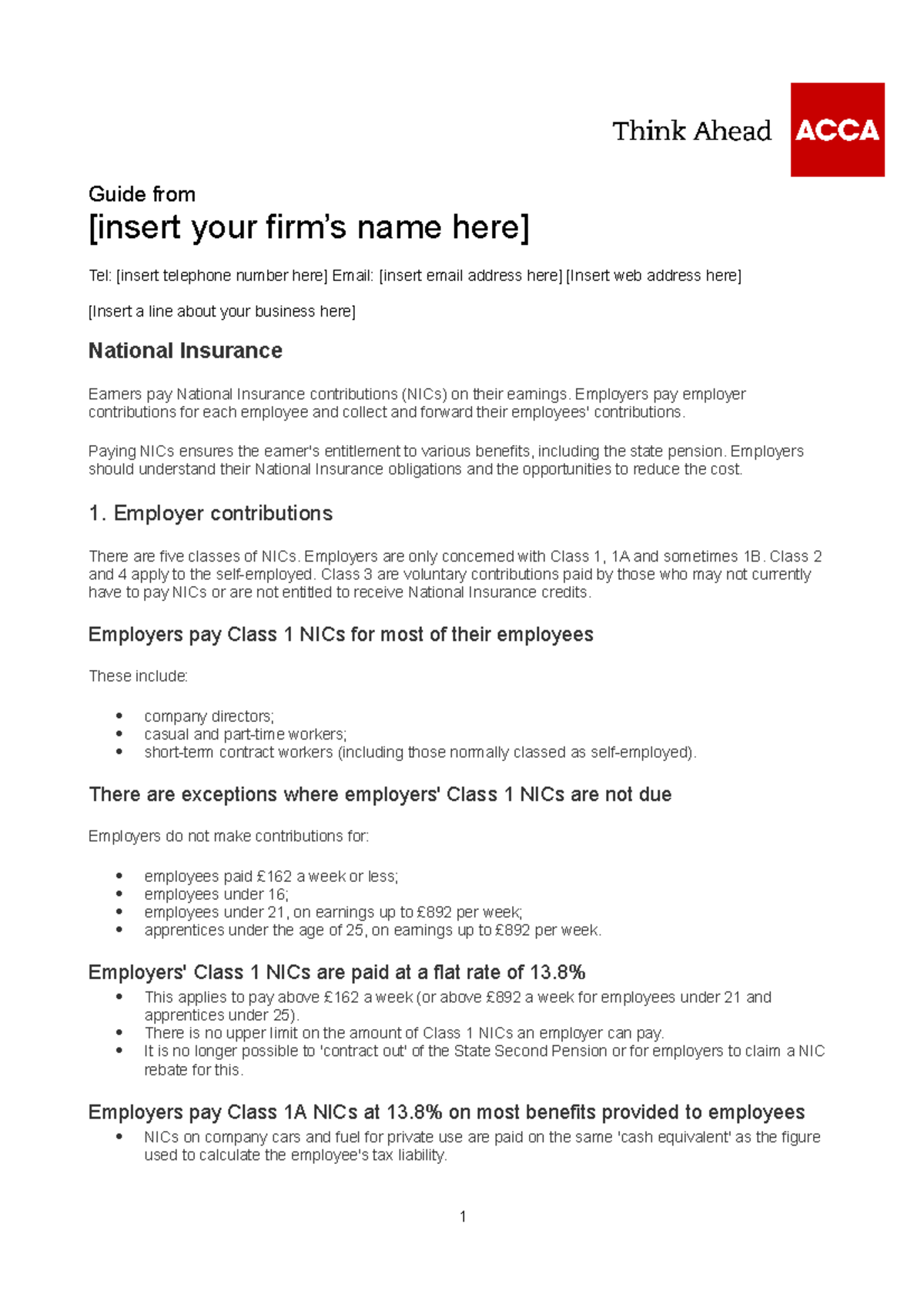 National Insurance - taxation - Guide from [insert your firm’s name ...