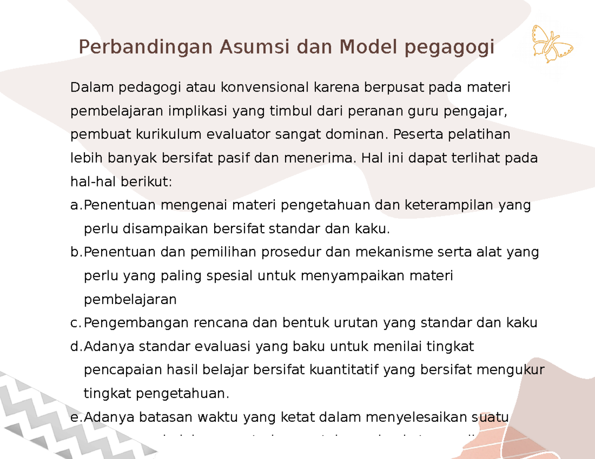 Perbandingan Asumsi Dan Model Pedagogi Dan Andragogi - Perbandingan ...