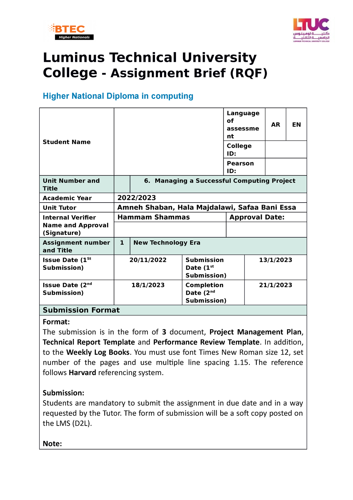 iv assignment brief btec