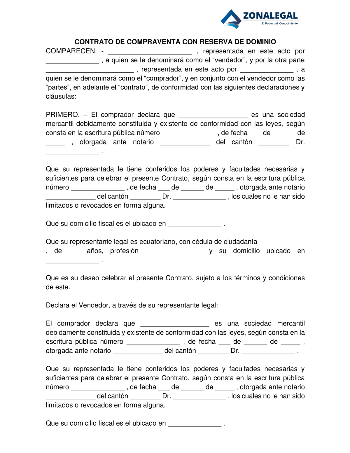 Contrato DE Compraventa CON Reserva DE Dominio - CONTRATO DE ...