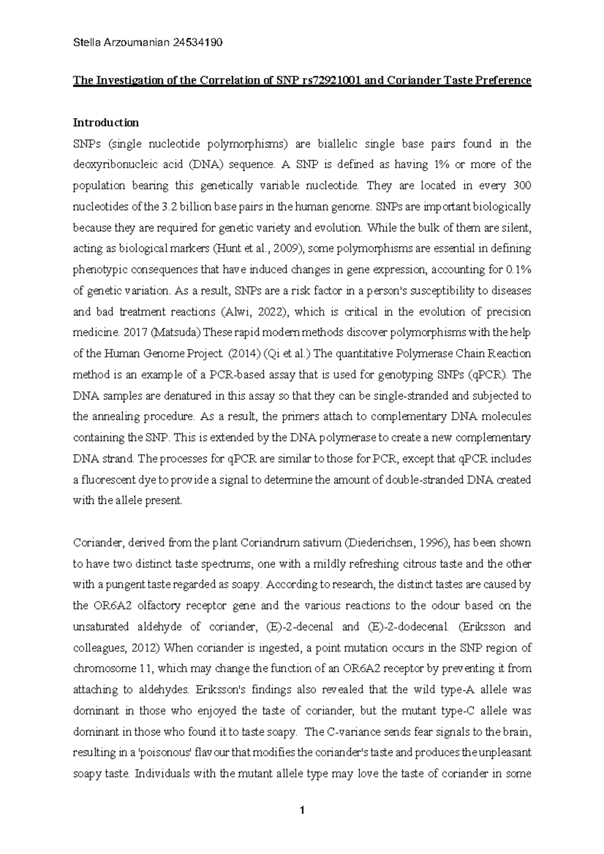 Coriander The Investigation of the Correlation of SNP